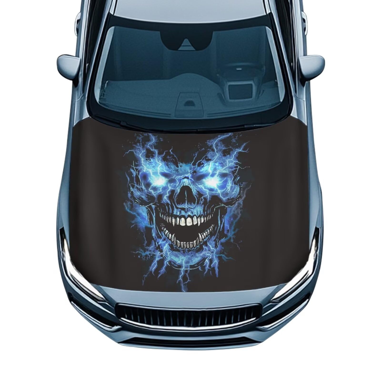 59x39 in Car Hood Cover,Blue Glowing Skull Car Hood Cover Protector