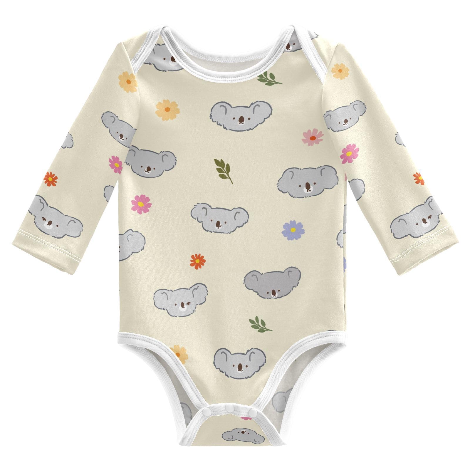 vvfelixl Baby Bodysuits Cute Cartoon Koala Face Long Sleeve Cotton Baby Clothes for Boys Girls 12-18M
