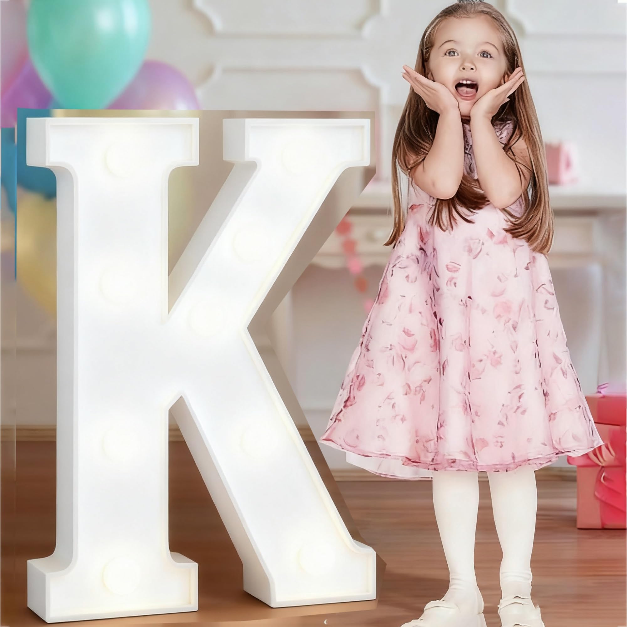 4FT Light Up Wedding Letters Large For Party Decor, Marquee Birthday Graduation Baby Shower Decorations, Mosaic Arch Stand Pre-cut Foam Cardboard(K,70cm)