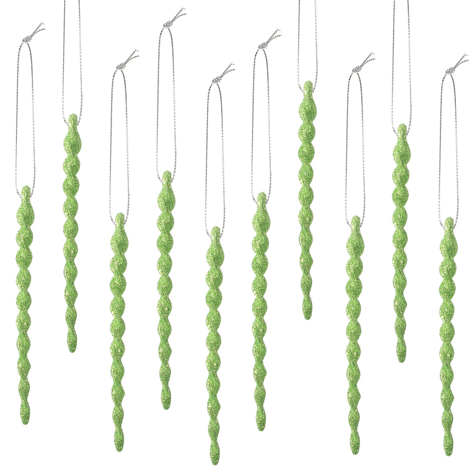 Stalactites de Noël vert clair 15 cm en lot de 30 pièces torsadées pour sapin