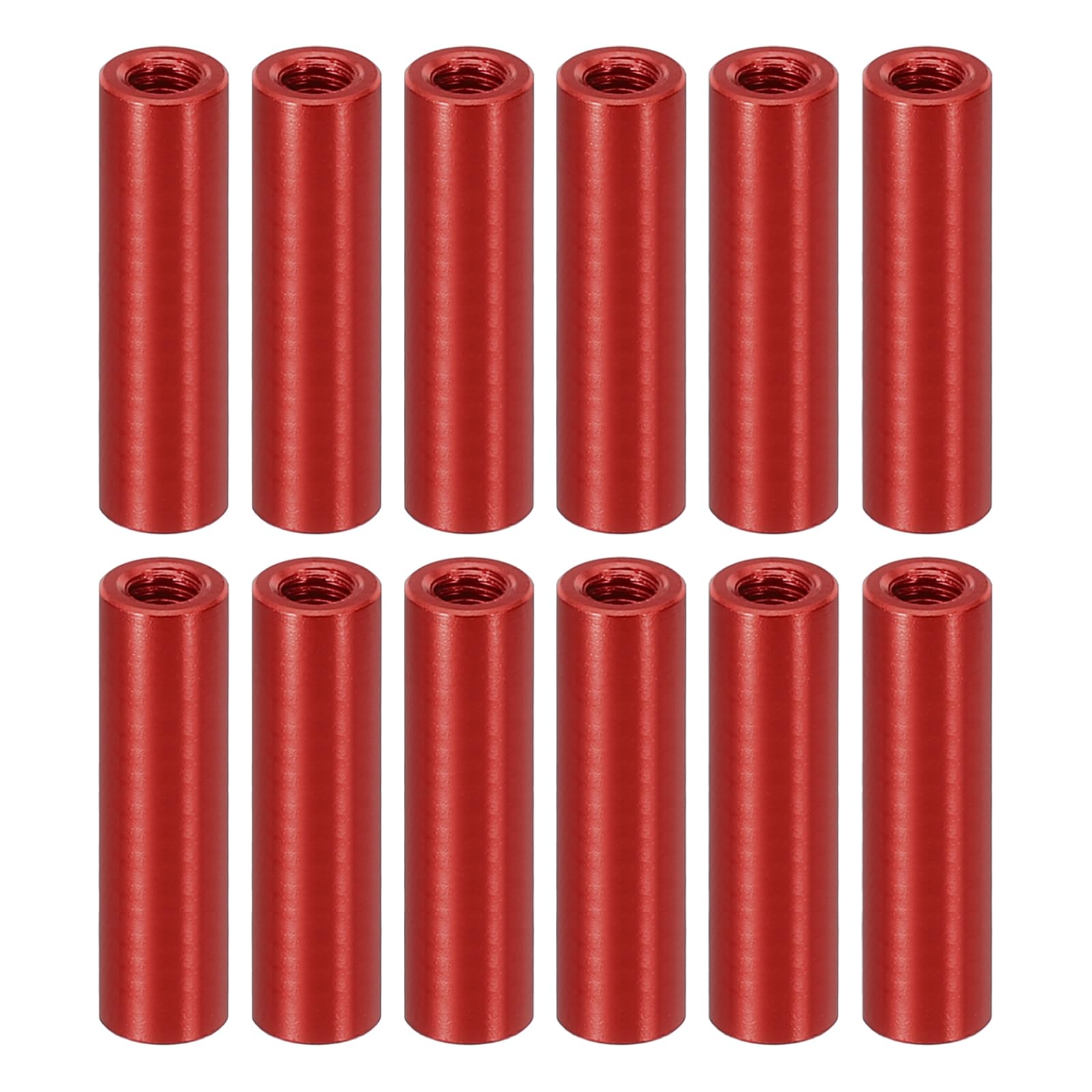 PATIKIL 12pcs M3 Metal Threaded Standoff Spacer Nuts, Round Aluminum Spacers Female Coupling Screws, 1/8" ID x 3/16" OD, Red, (20mm L)
