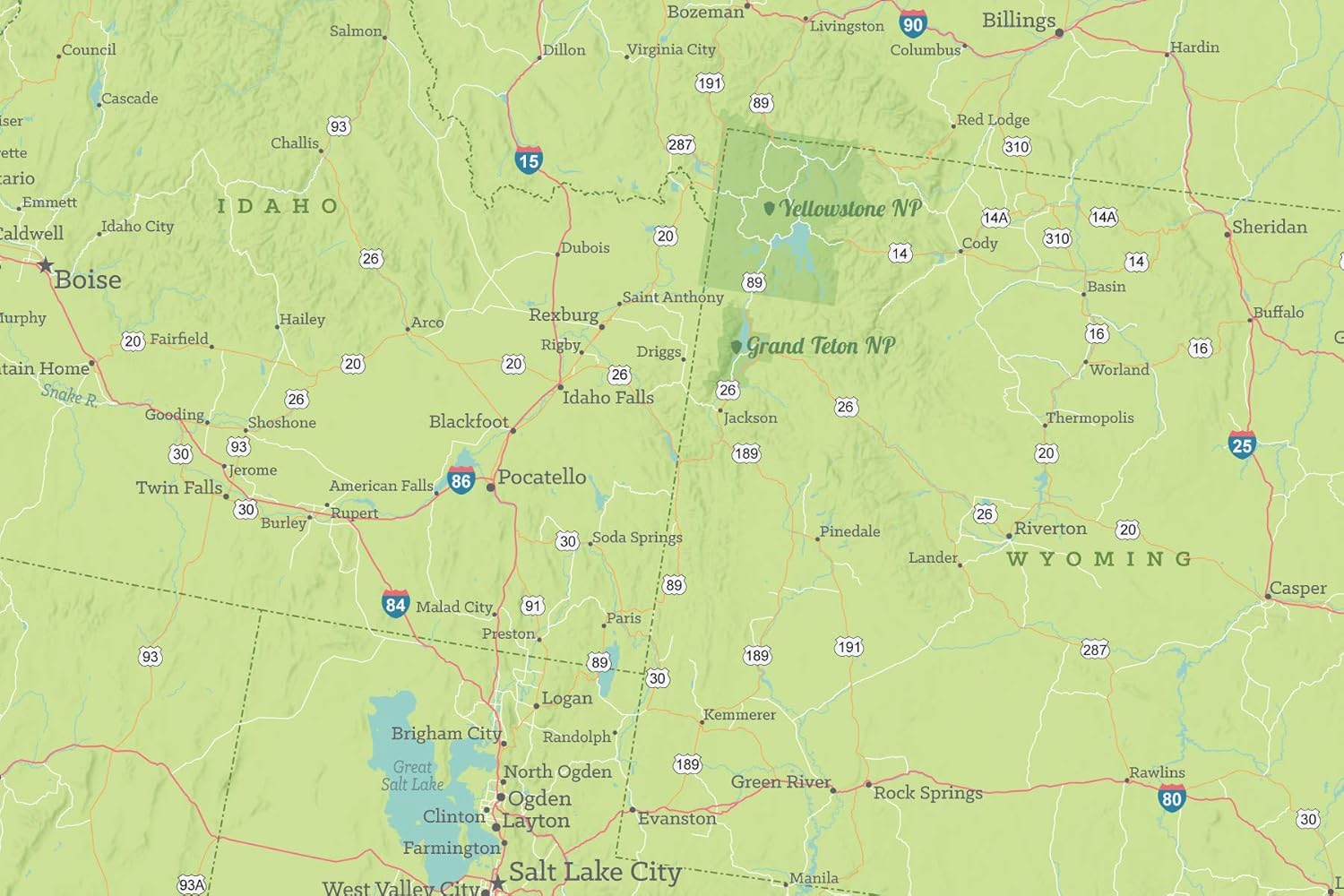 USA Road Trip & Travel Highway Tracing Map 24x36 Poster (Green & Aqua)