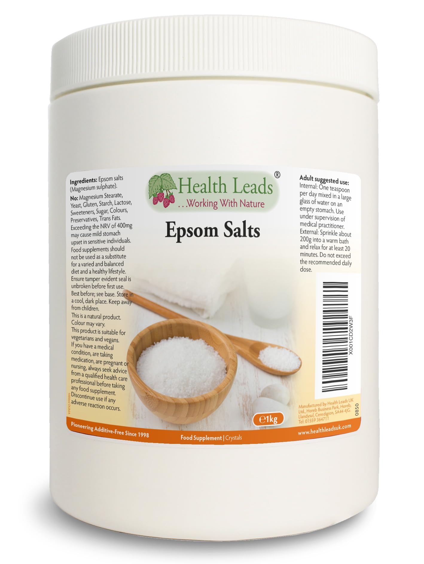 Health Leads ...Working With Nature Pure, Food Grade Epsom Salts (1kg)