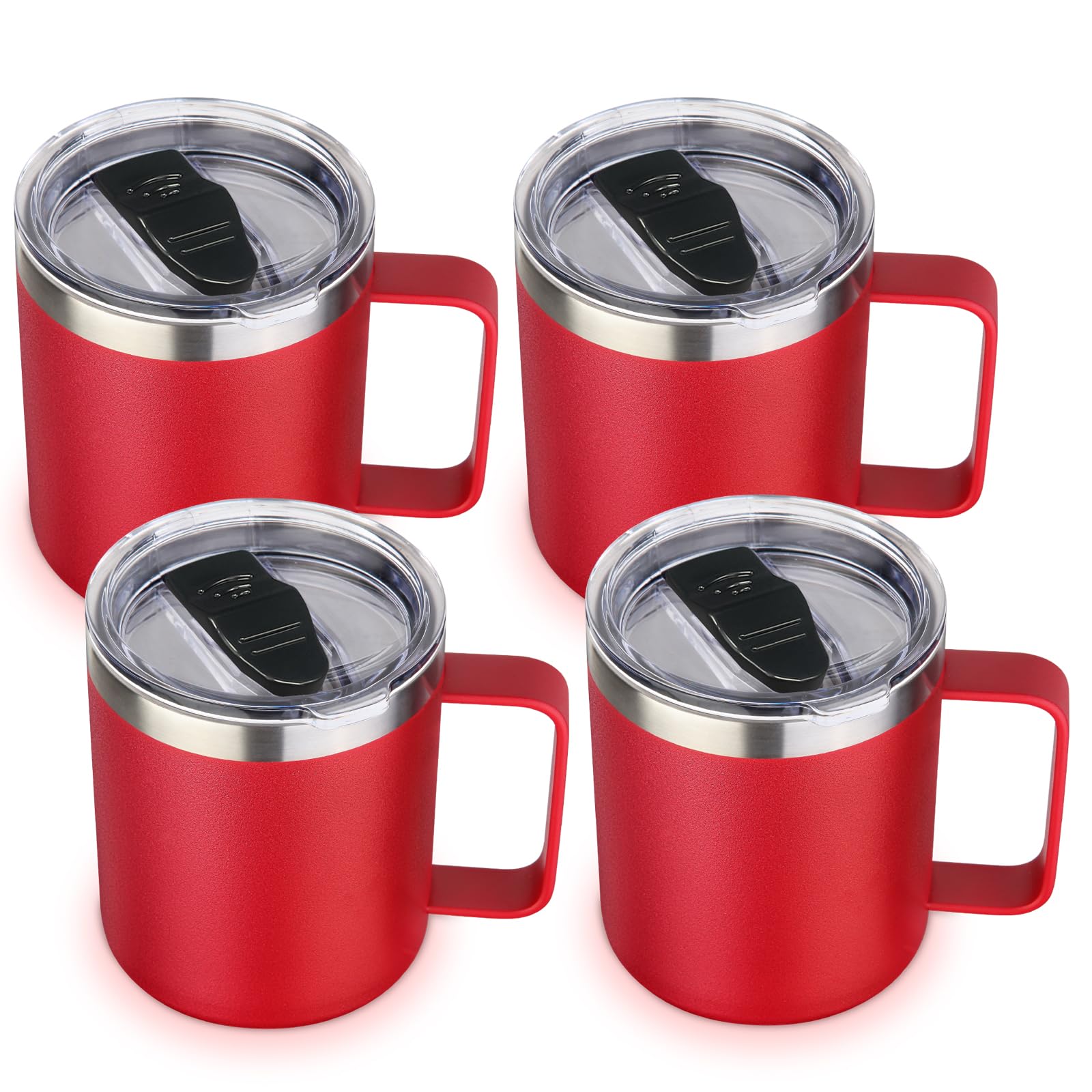 Volhoply 14oz Insulated Stainless Steel Coffee Mug with Lid Bulk 4 Pack,Double Wall Vacuum Travel Coffee Cup with Handle,Reusable Metal Tumbler Cup,Camping Mugs Keep Hot,Christmas Gifts(Red,4) — image 1