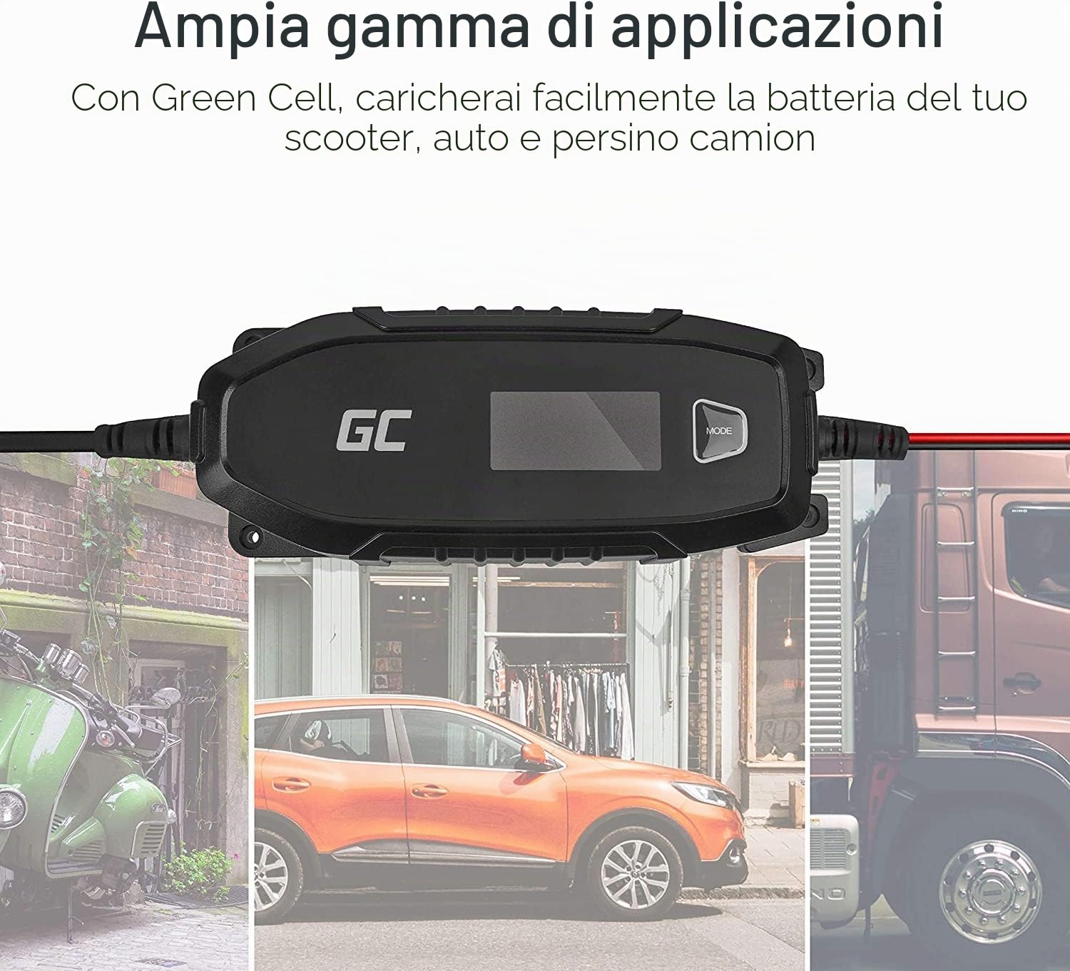 Green Cell® Caricabatterie Intelligente 6V/12V 4A (SLA, AGM, Gel, EFB, Wet, LiFePO4) completamente automatico con modalità di ricondizionamento del test della batteria per auto moto camion Camper