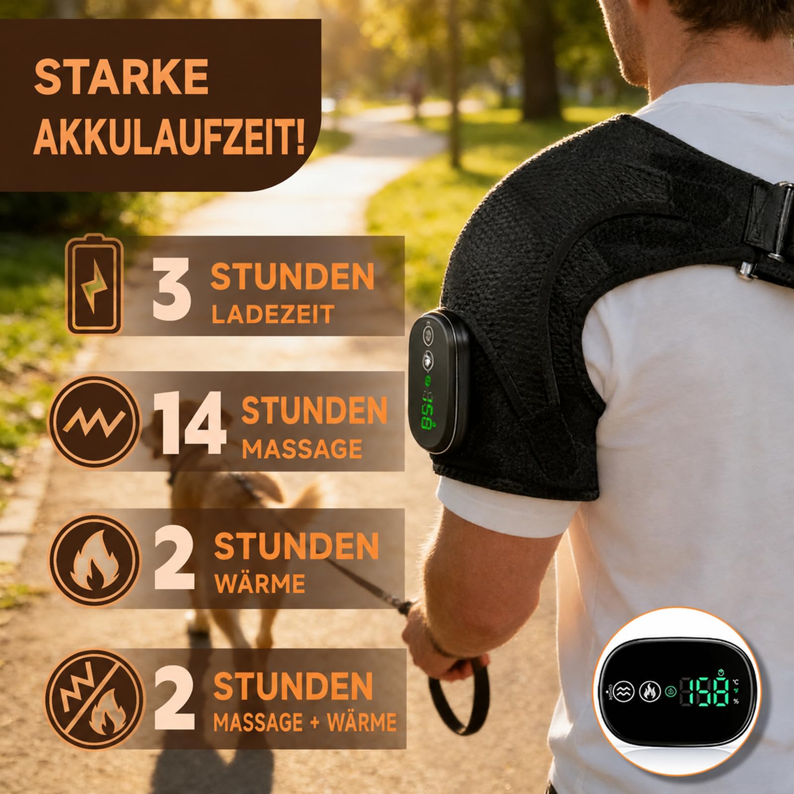 schulter massagegerät mit Wärme & Vibration, Kabellose Beheizte Schulterstütze mit 5000mAh Akku, 3 Heizstufen und 3 Vibrationsmodi, Verstellbare Schulterbandage für Männer Frauen Links/Rechts Schulter
