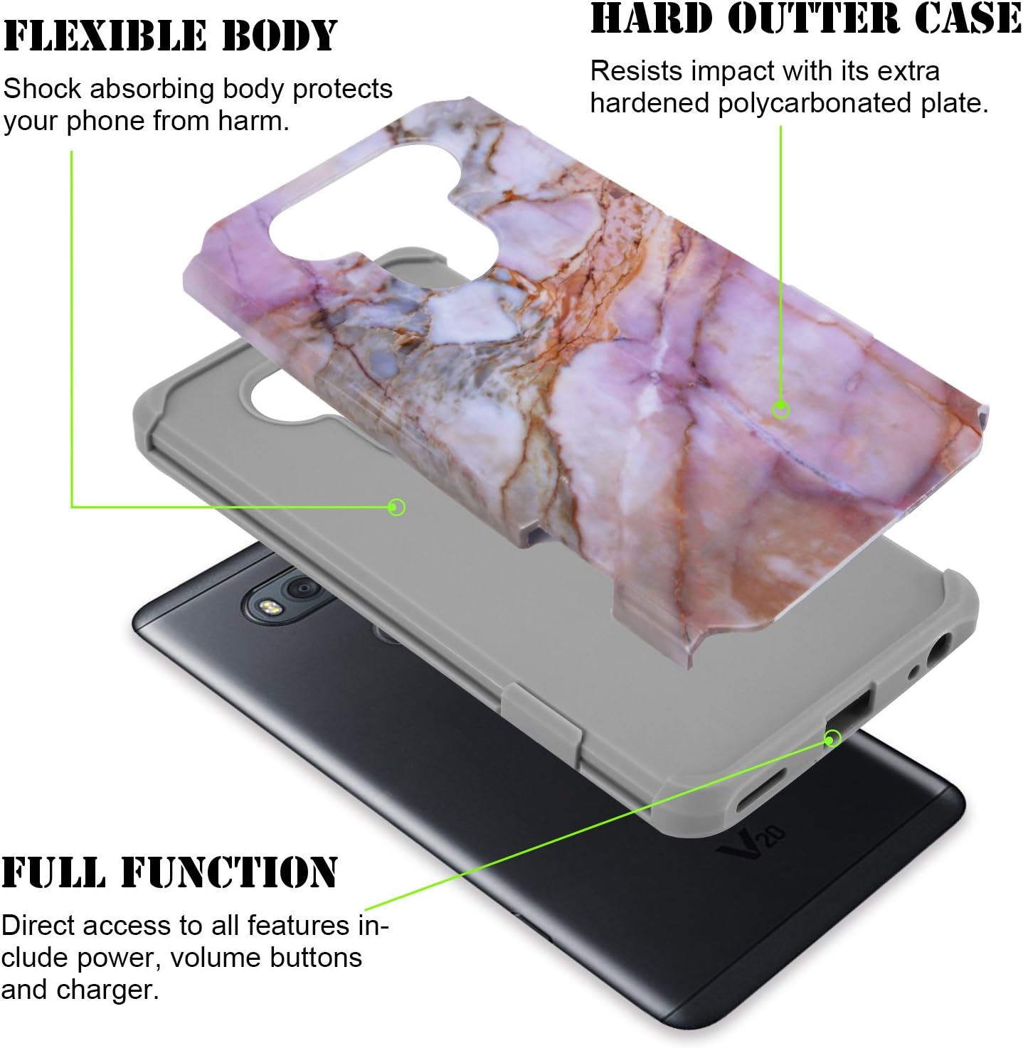 Star for LG G6 Phone Case with [Premium Screen Protector Included], [Shock Absorption] Dual Layers Impact Advanced Protective Cover for LG G6 (Marble Pattern)