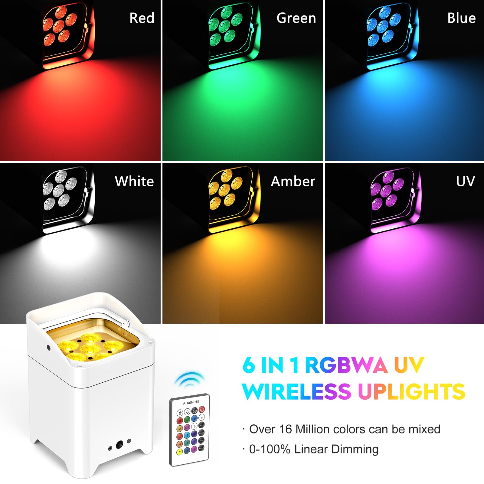 108W APP Par LED Batteria Ricaricabile, 9600mAh RGBWA+UV Luci da Palco con Telecomando/DMX Luci Discoteca per Club Party Outdoor Matrimonio Halloween Natale