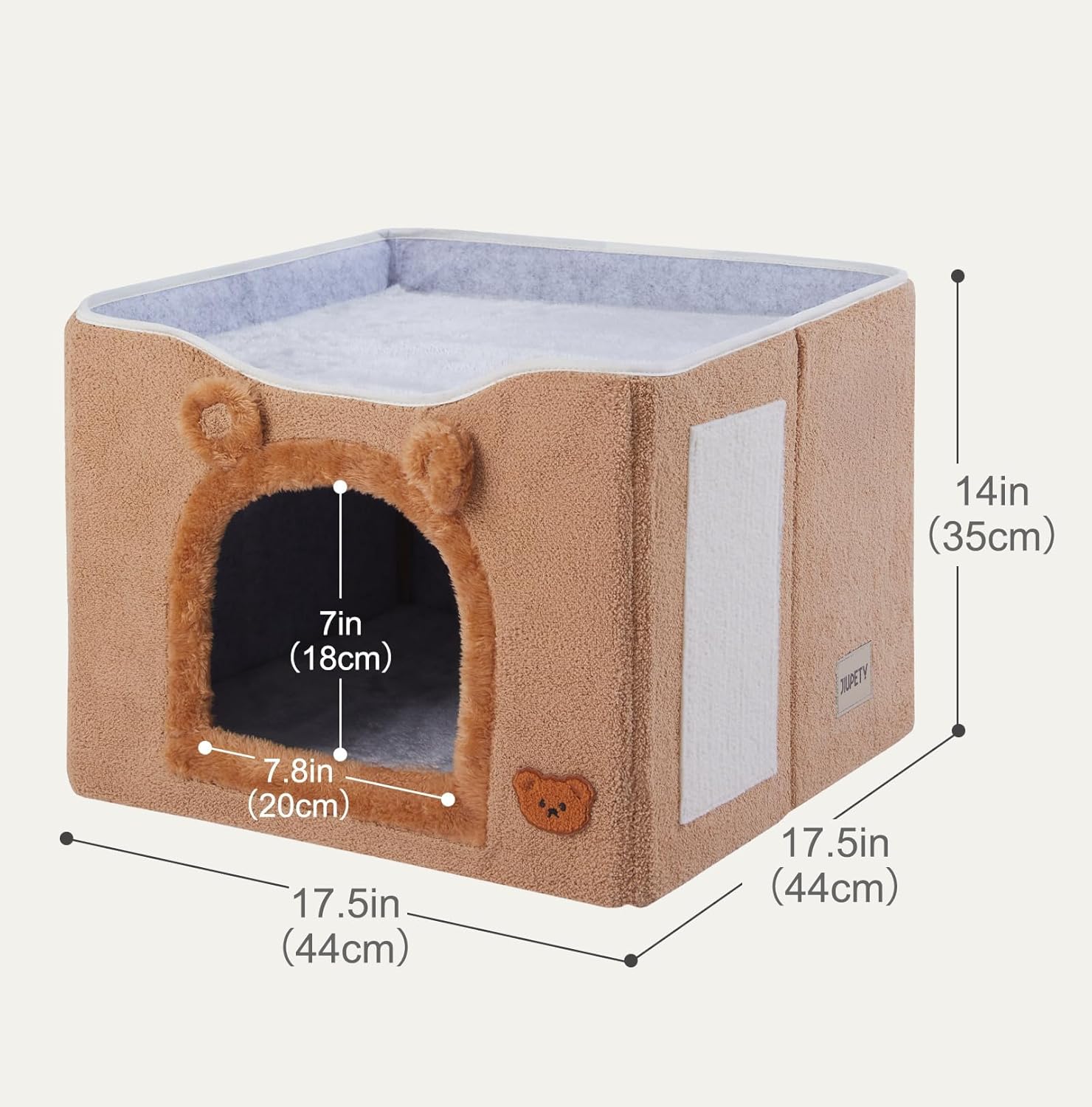 review Jiupety Cat House with Cat Scratcher, Cat Houses for Indoor Cats, Indoor Cat Bed Cave for Kitten and Large Cats Up to 20 lbs, Brown