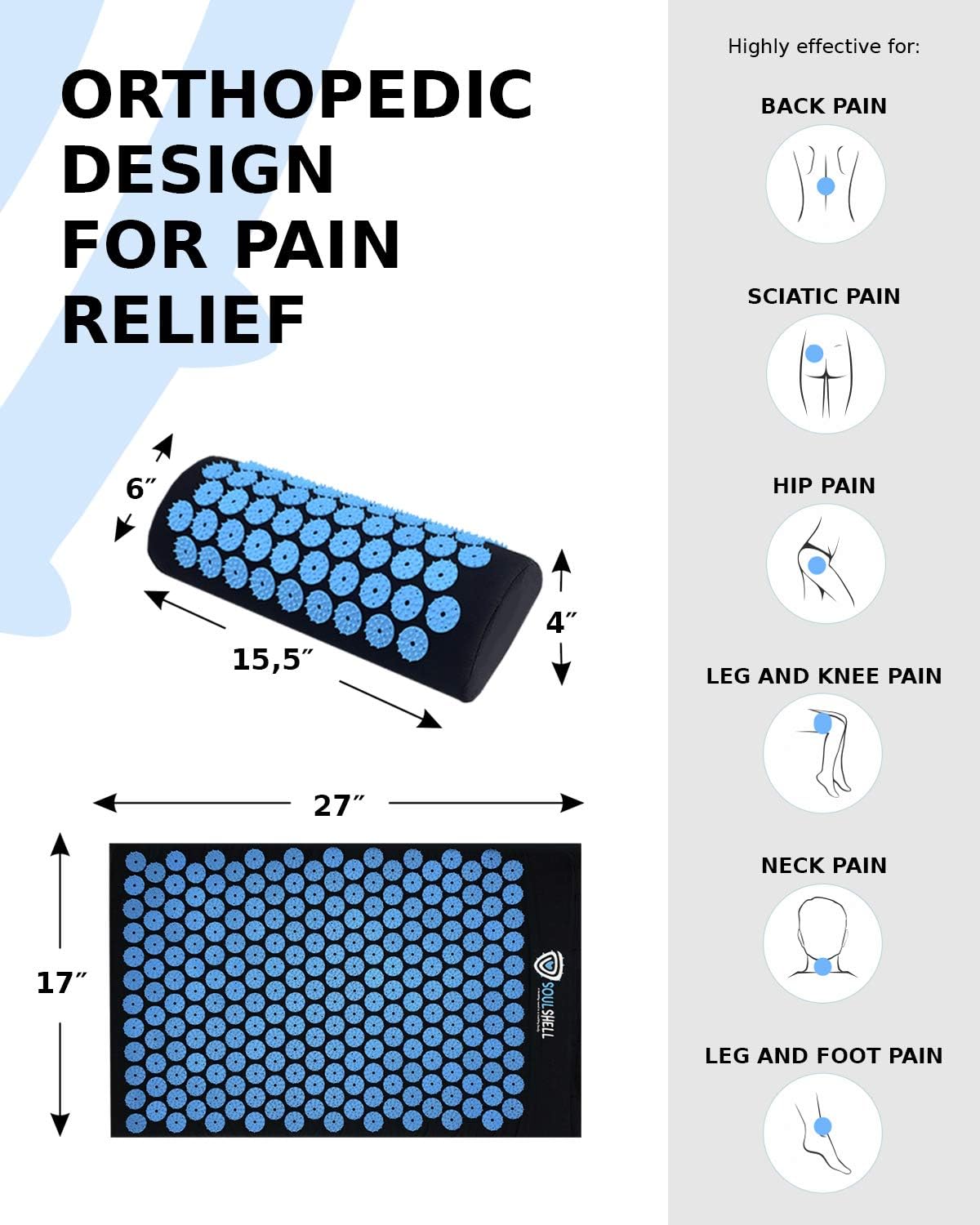 Acupressure Mat and Pillow Set for Lower Back Pain Relief & Muscle Relaxation - Acupuncture Mattress + Spiky Ball Massage Set for Back, Neck & Sciatic Nerve Pain - Relieves Tension at Pressure Points : Health & Household