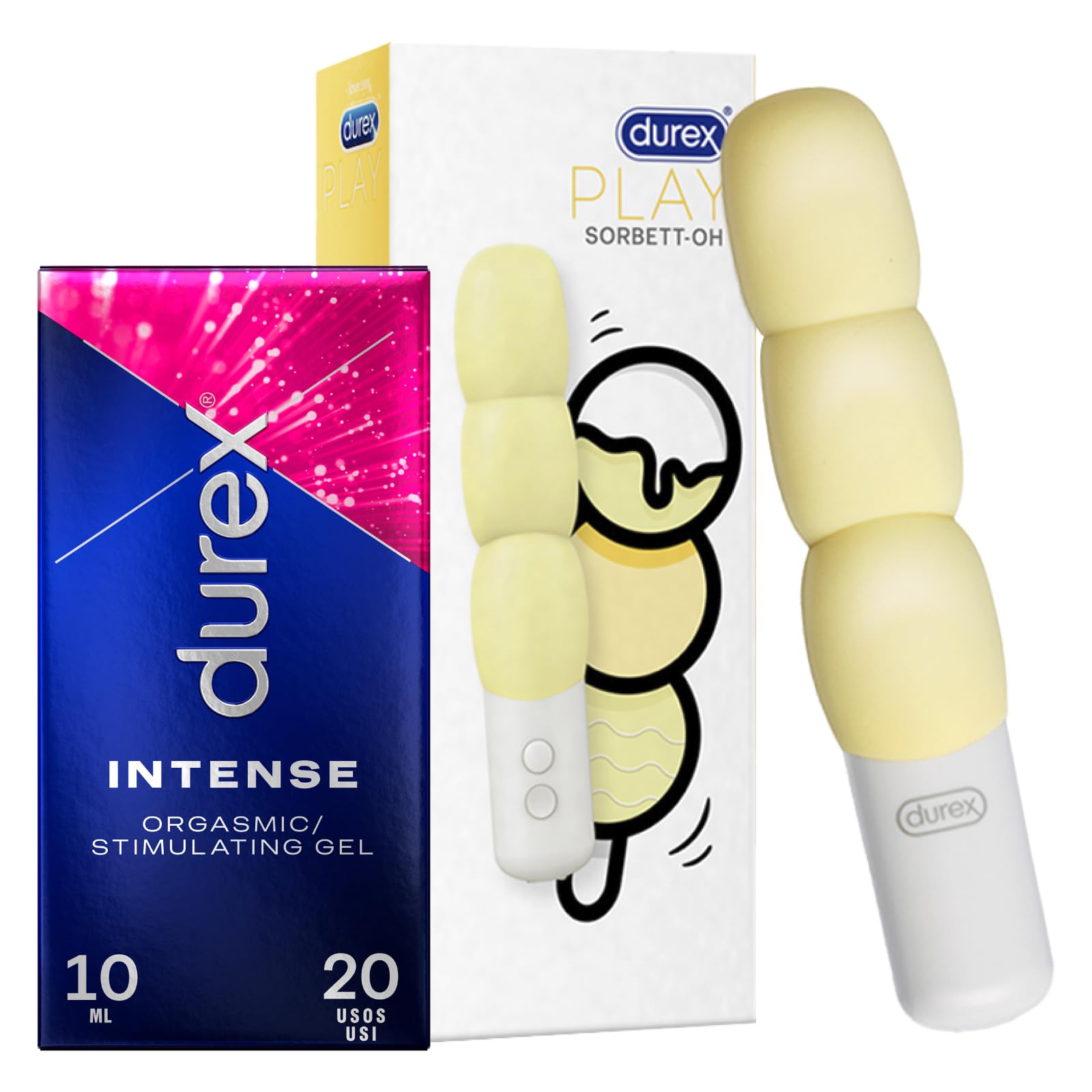 Durex Play Sorbett-Oh Vibratore Silicone Ricaricabile Stimolatore Femminile Tre Sfere Waterproof Soft + Durex Intense Orgasmic Stimulating Gel Intimo Stimolante Compatibile Preservativi Sex Toys 10ml