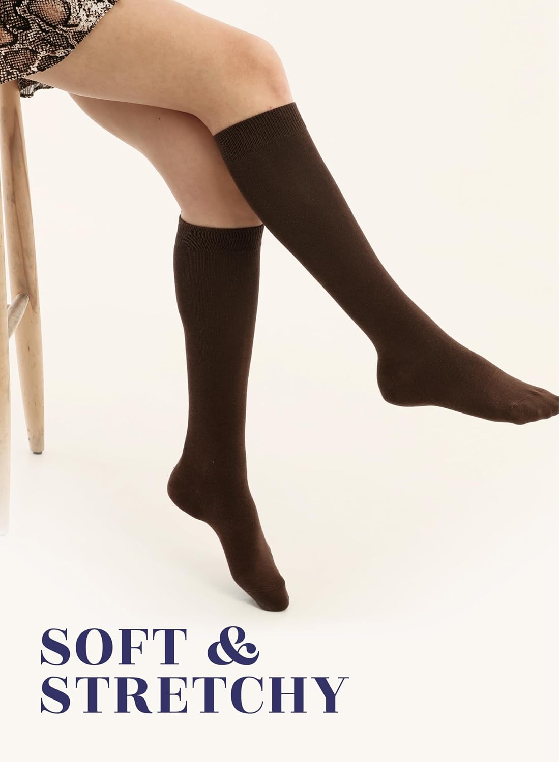 Hugh Ugoli Women Cotton Knee High Socks, 4 Pairs, Long Dress School Uniform