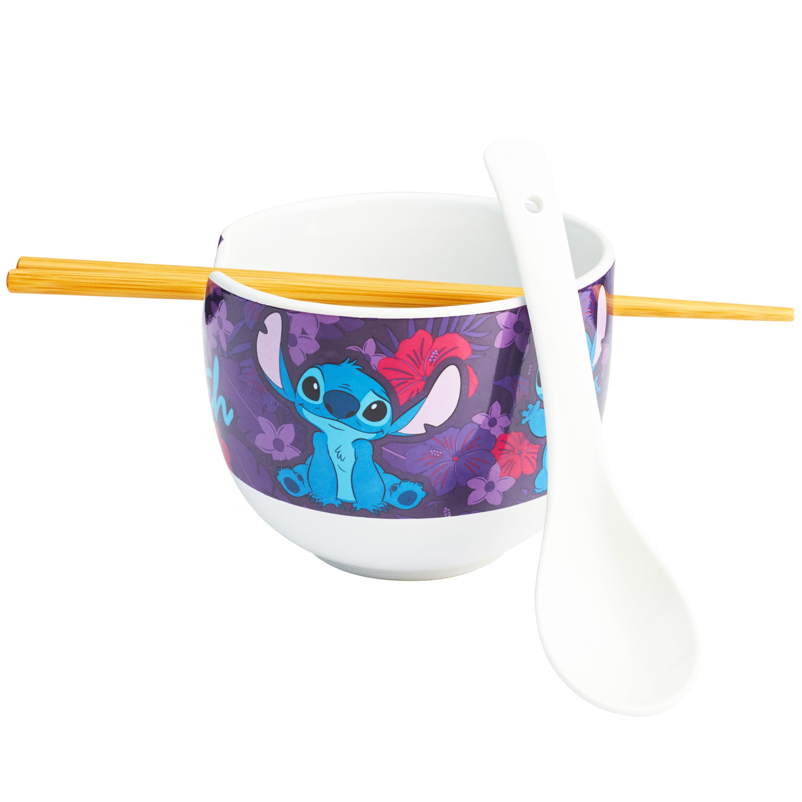 Get Trend Disney Stitch Ramen Bowl Set 20oz/600ml, Japanese Rice Noodles Bowl with Ceramic Spoon & Bamboo Chopsticks, Microwave Safe, Gifts for Adults (Multi Stitch)