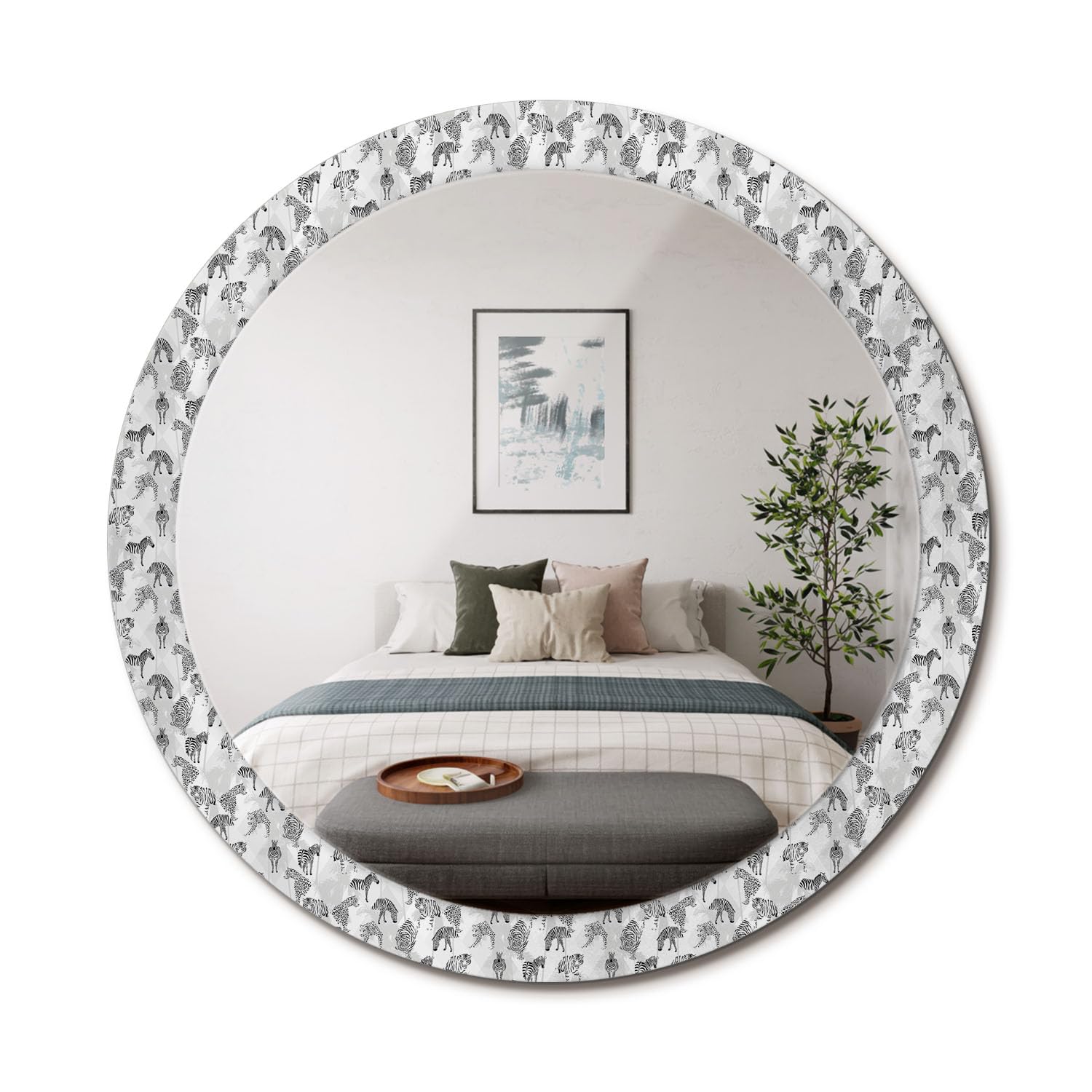 Miroir rond tigre tropical fi90 pour salon chic et décoration de chambre moderne