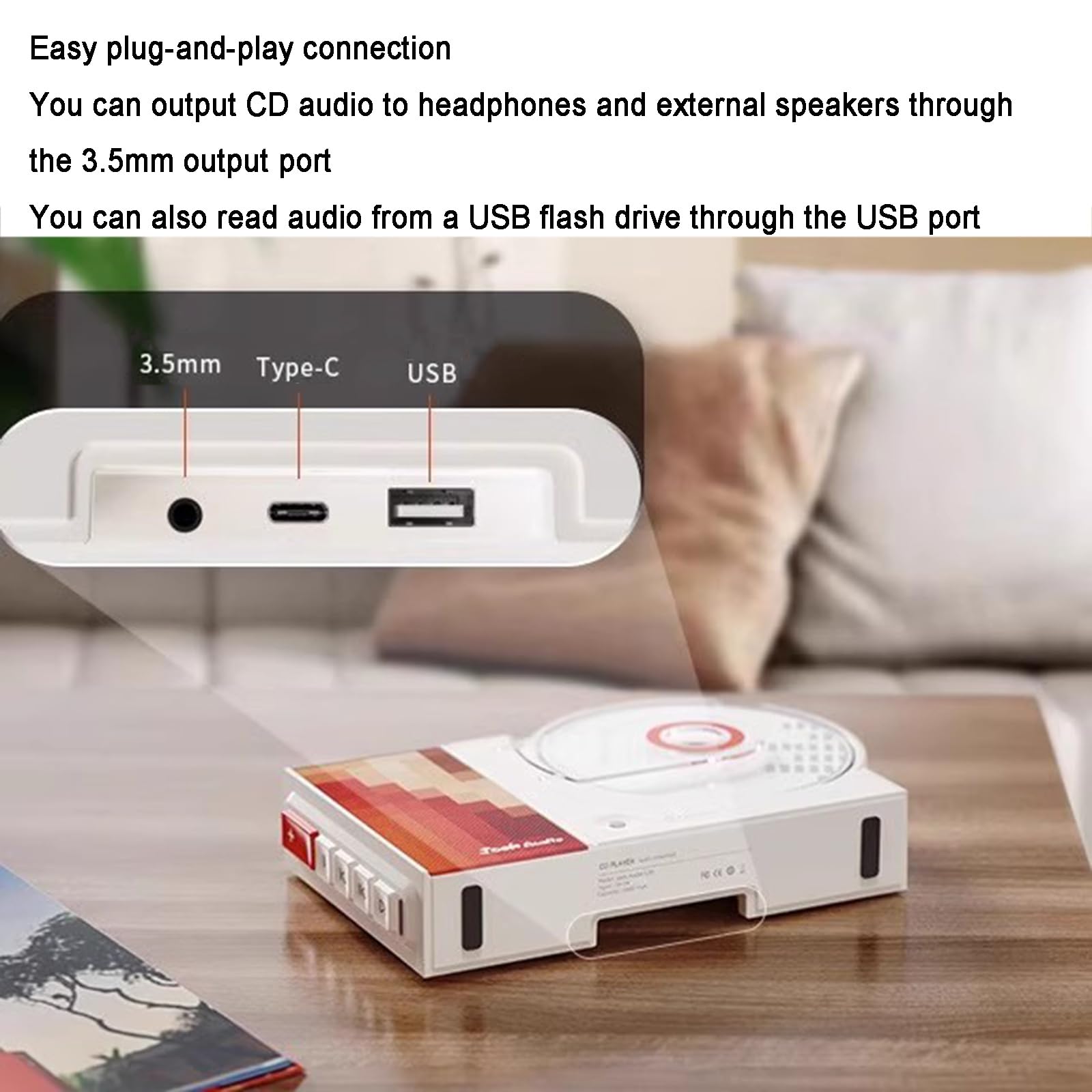 Przenośny odtwarzacz CD Bluetooth z głośnikiem HiFi, pilot zdalnego sterowania, obsługa USB/AUX, do montażu na ścianie i na biurku, dla miłośników muzyki retro
