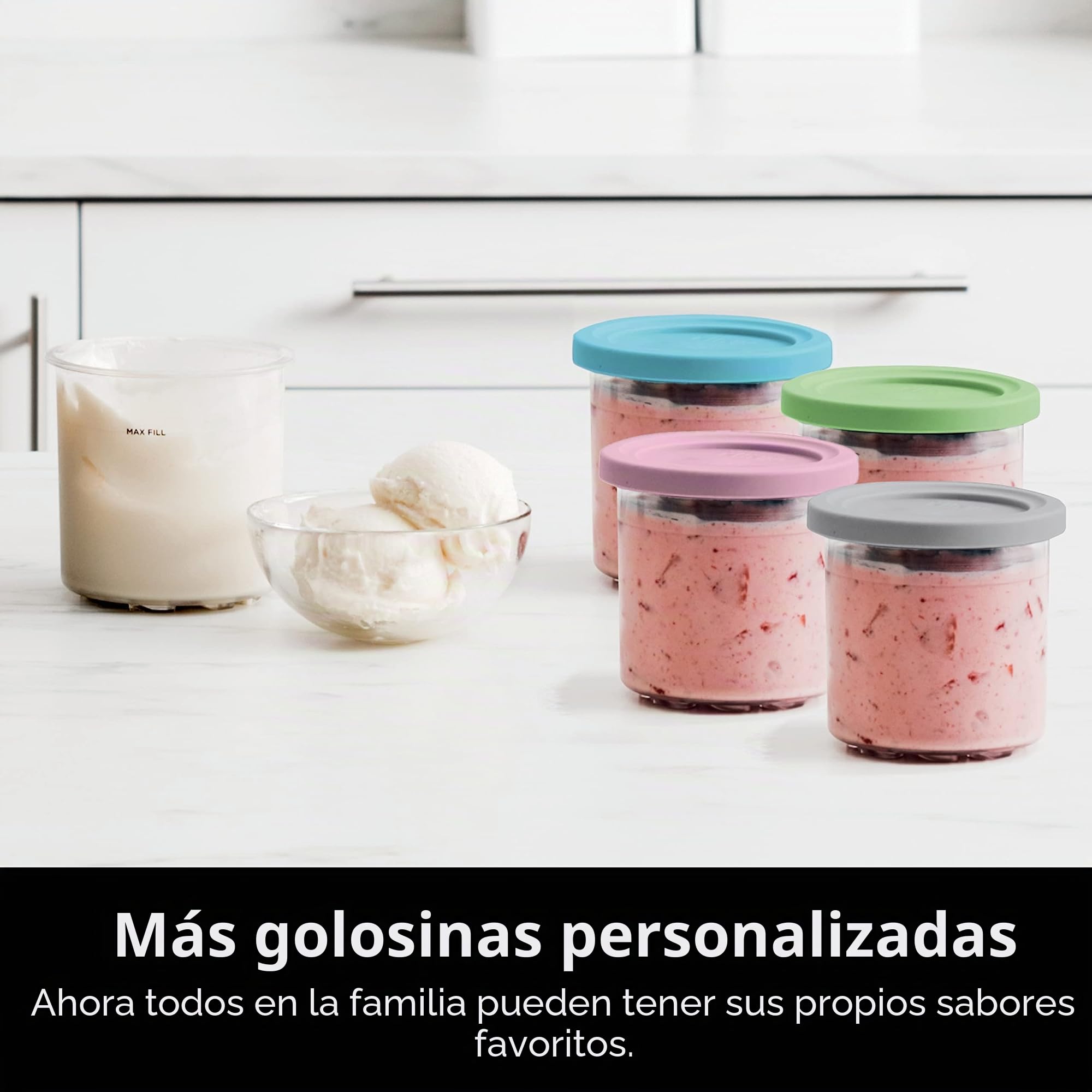 Ninja XSKPLD4BCD - Pintas para hacer helados NC299AMZ y NC300s Series, sin BPA y aptas para lavavajillas, tapas de color, plástico, transparente, gris, lima, rosa, aguamarina