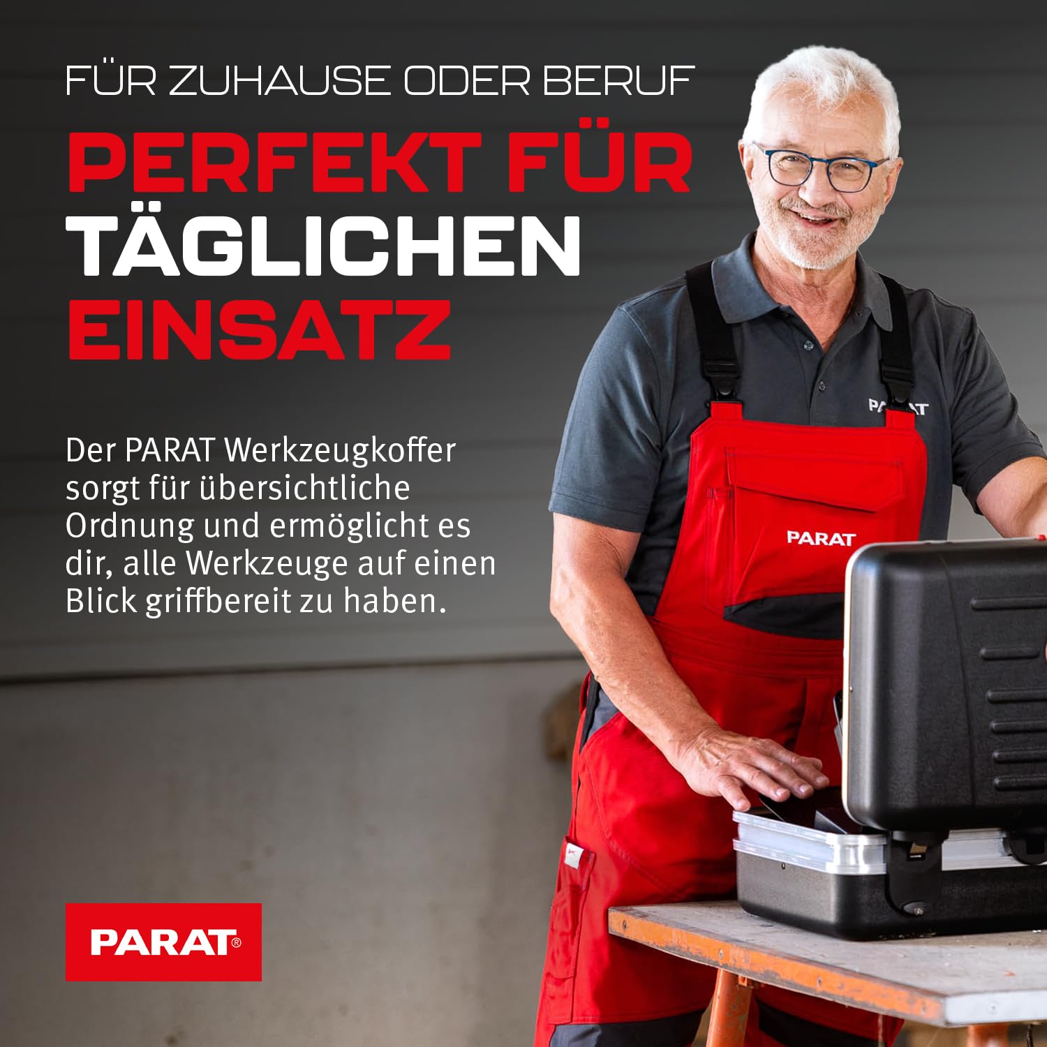 PARAT Classic Plus Safe - Maletín de herramientas con cerradura de combinación para 50 herramientas, incluye funda enrollable básica 8, robusta caja de herramientas con marco de aluminio, caja de