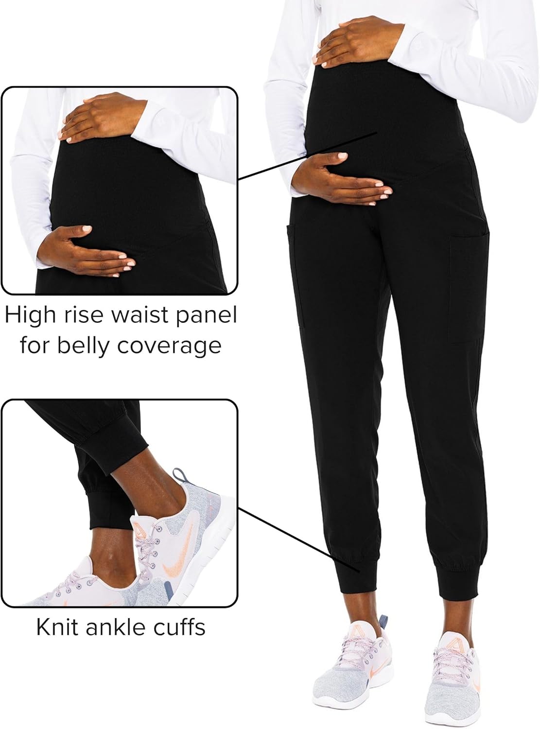 Med Couture Maternity Jogger Scrub Pants for Women, High Rise Waist, 4 Pockets with Soft Knit Waistband - MC029 - Image 5