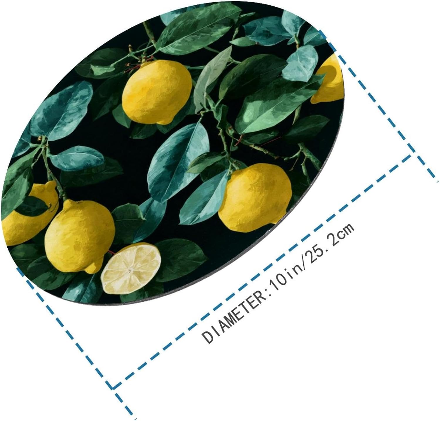 Round Mouse Pad for Women Men, 10’’ Round Desk Pad Mousepad Non-Slip Rubber Base, Office Home Laptop Accessories, Yellow Fruit Lemon Aesthetic Pattern image 3