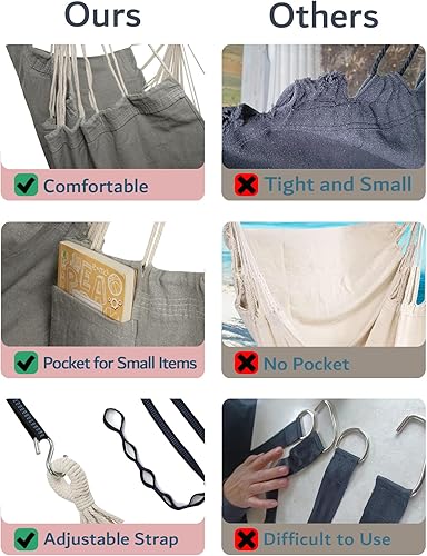 Miniatura 3 de Hammock Chair Hanging Swing Chair for Bedroom-Hammock Swing with Pocket-Max330lbs-Indoor&Outdoor-No Cushions-No Spreader Bar