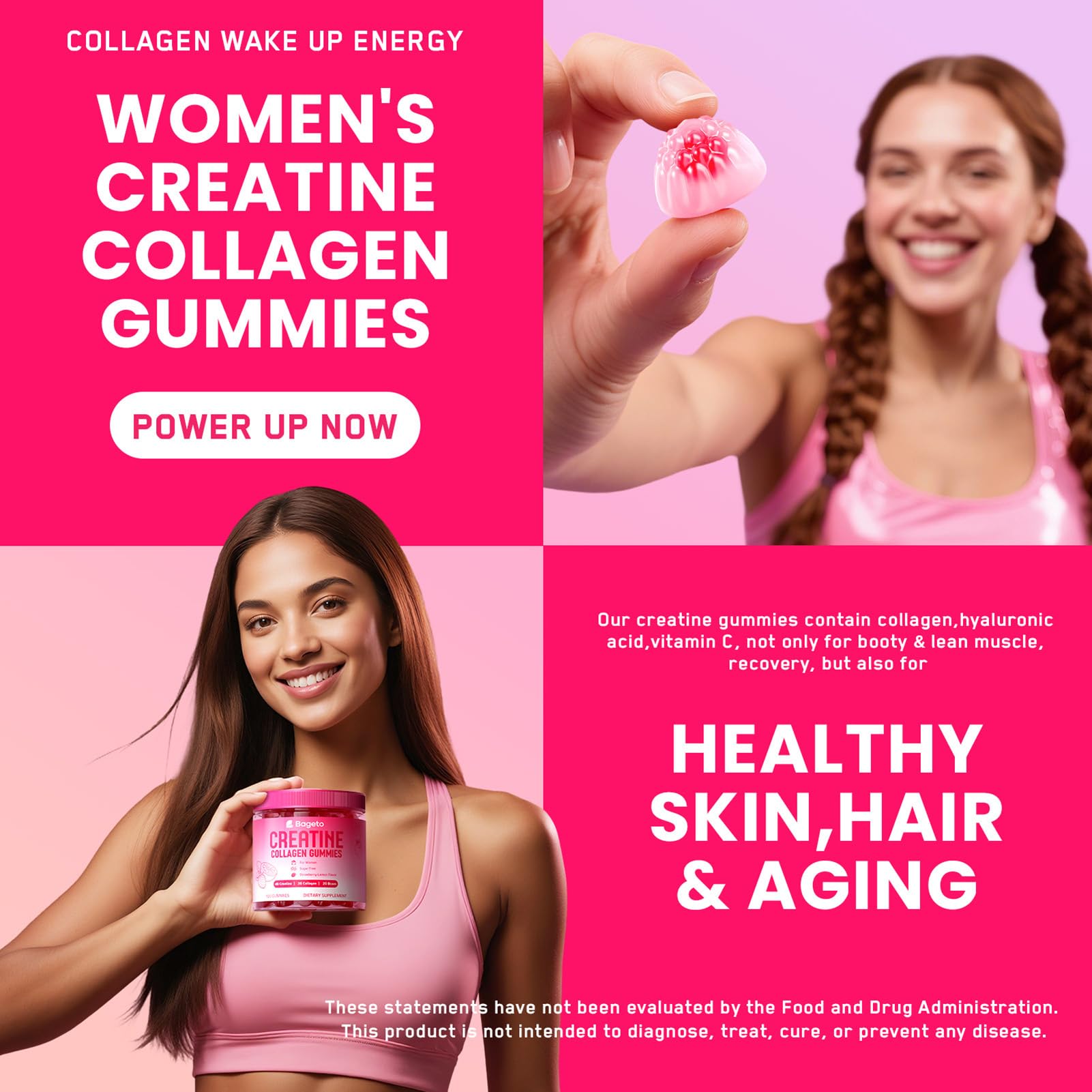 Creatine for Women + Collagen + BCAAs + Vitamin C & B12, 120 Sugar Free Creatine Gummies for Women, Creatine Monohydrate Gummies Pre Workout for Booty, Energy & Strength, Strawberry-Lemon Flavor — Amazon image 7