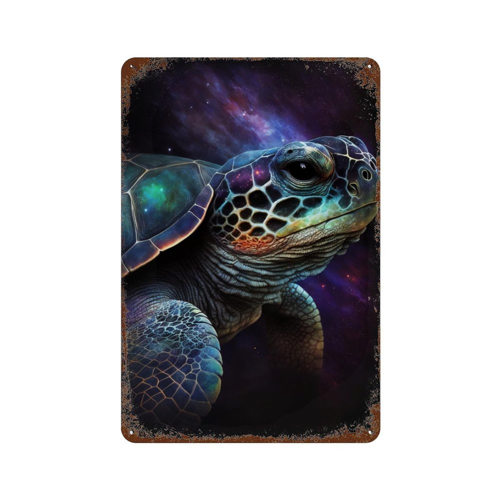Vintage Rust Metal Sign Galactic Turtle Art Print-5 11.8"x7.9", Vintage Wall Decor for Office, Studio And Wall Decor