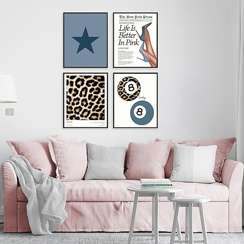 Miniatura 3 de Locomiss Pósteres de arte de pared de leopardo azul marino, decoración de habitación con estampado de leopardo, estampado retro de guepardo funky de