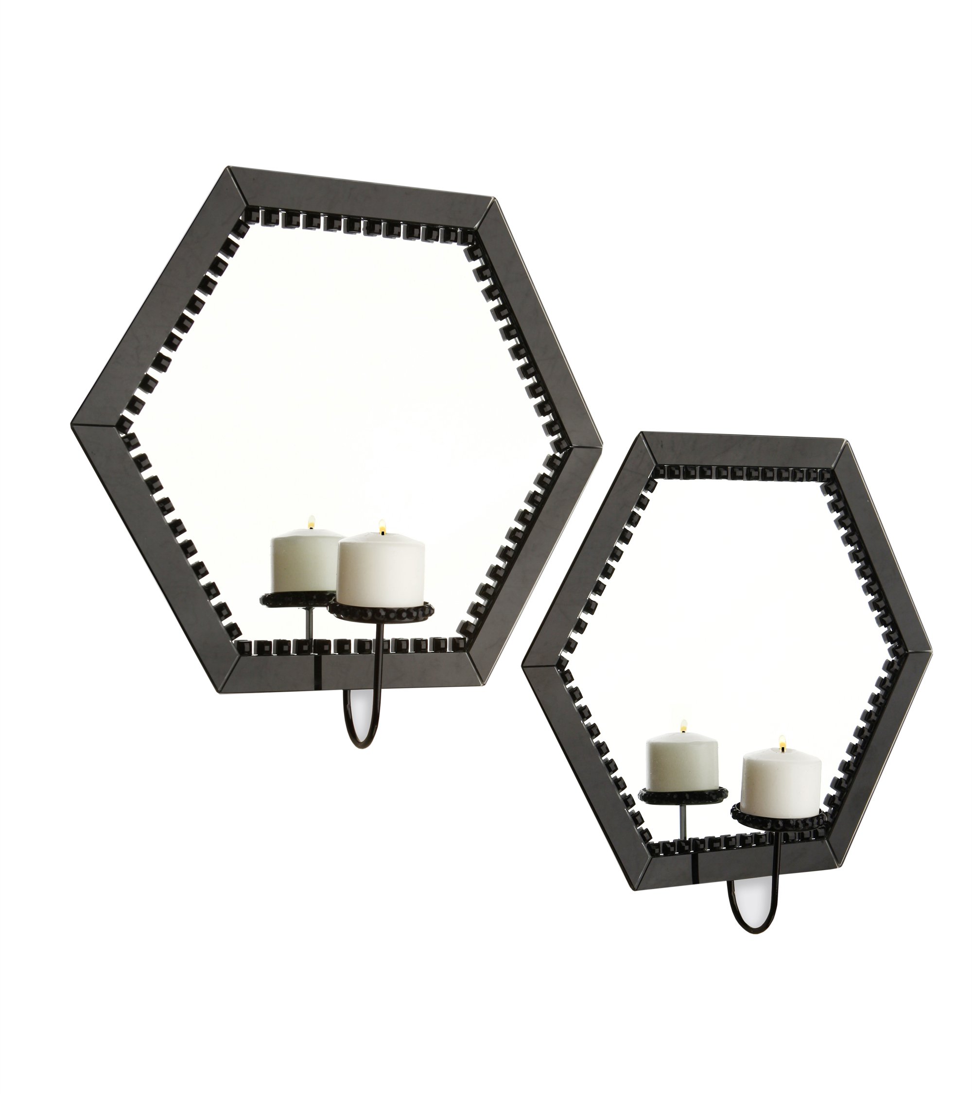 American Atelier Black Jewel Accent Mirror Wall Sconces, Set of 2