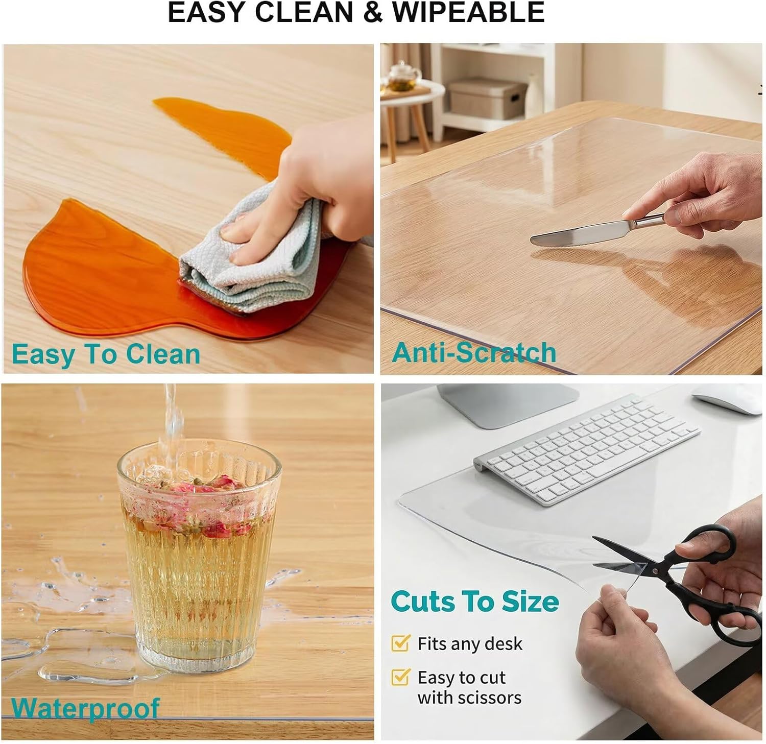 22x58 in Clear Table Protector Plastic PVC Desk Protector Tablecloth Cover Office Desk Pad Mat Wood Furniture Glass Dining Tabletop Countertop Protection Waterproof Rectangular