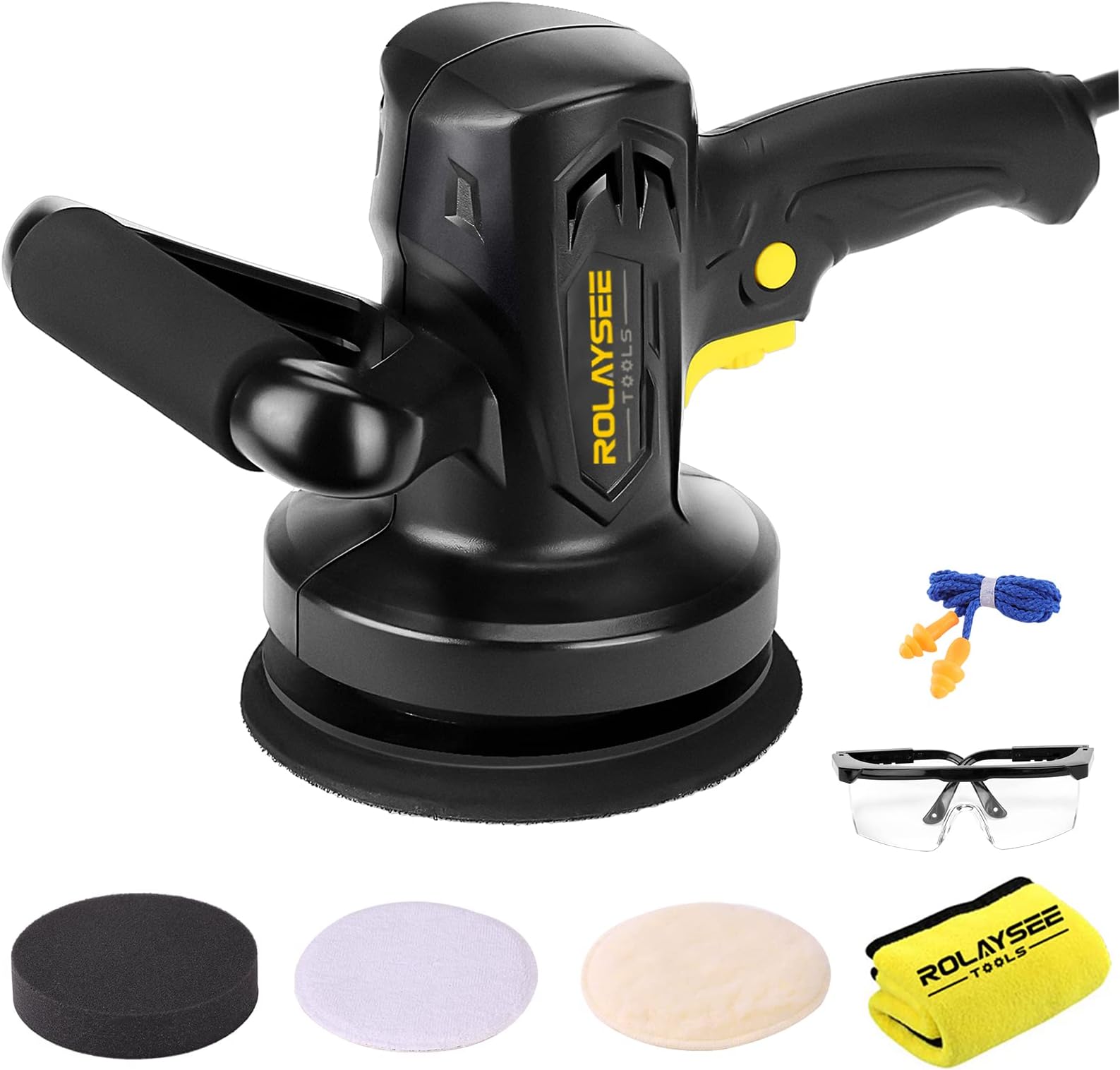 ROLAYSEE TOOLS 6-Inch Random Orbital Waxer Polisher, Variable Speed Buffer Machine Kit with 3 Buffing and Polishing Bonnets, Electric Buffer Polisher for Car Detailing and Waxing,