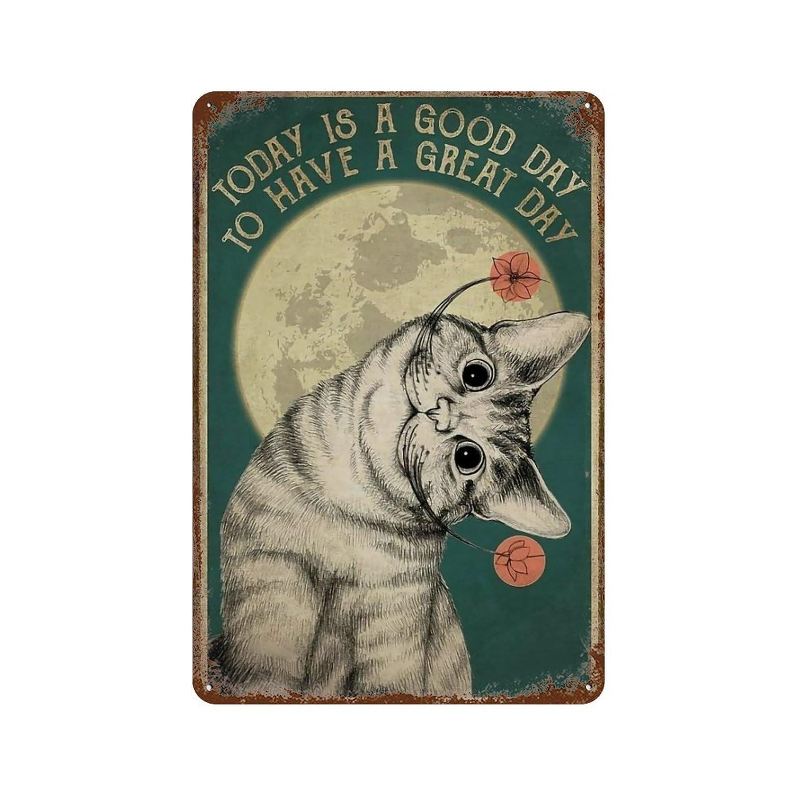 YHGERTKU Funny Retro Cat Wall Art Retro Iron Vintage Metal Tin Sign Poster Modern Decor for Living Rooms Gift 30x20cm