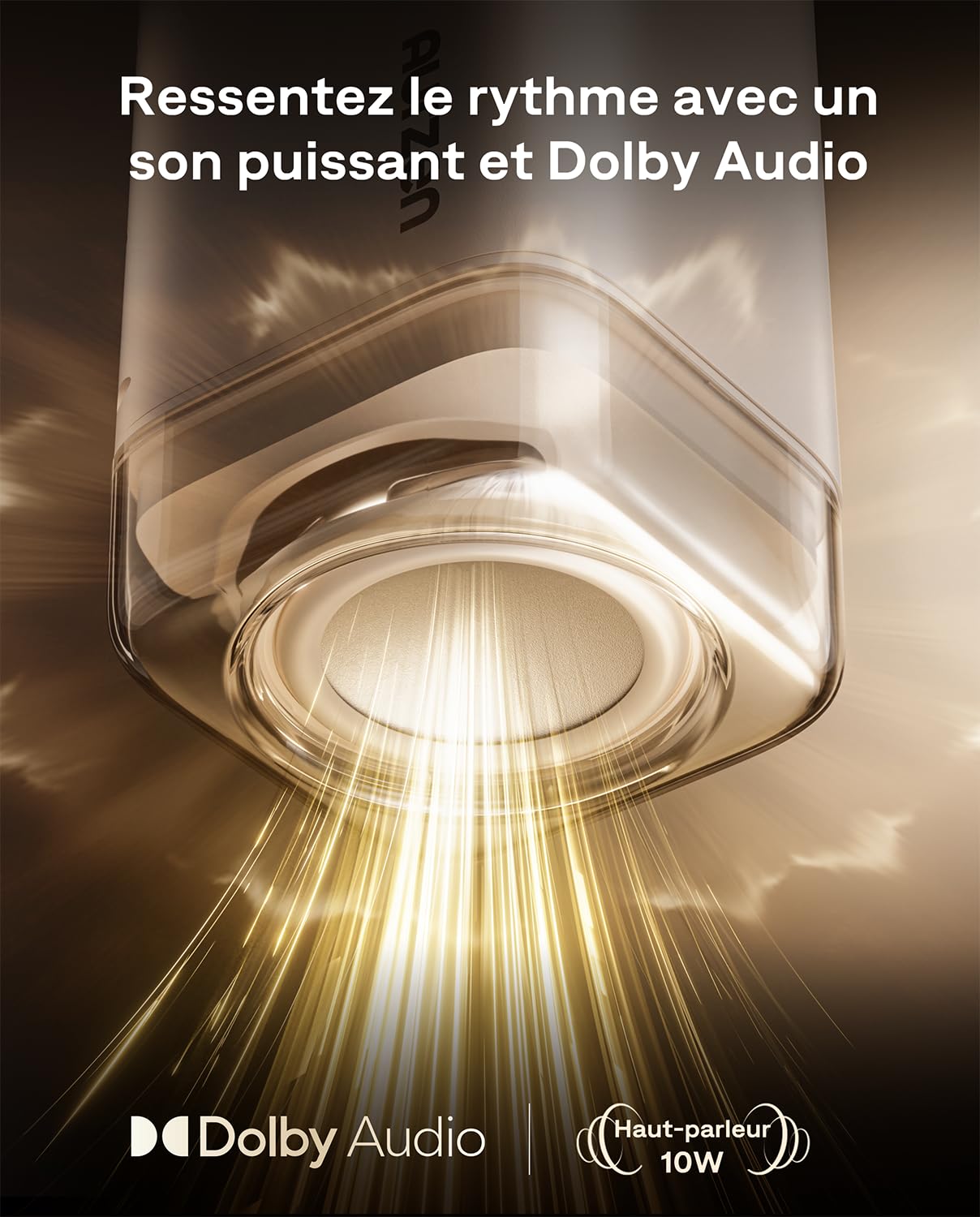 Aurzen Boom air Vidéoprojecteur avec Google TV & Netflix, Recharge USB-C | Retroprojecteur Portable d'extérieur, 4K compatible, Dolby Audio, autofocus TOF, Wi-Fi & Bluetooth, Blanc Crème