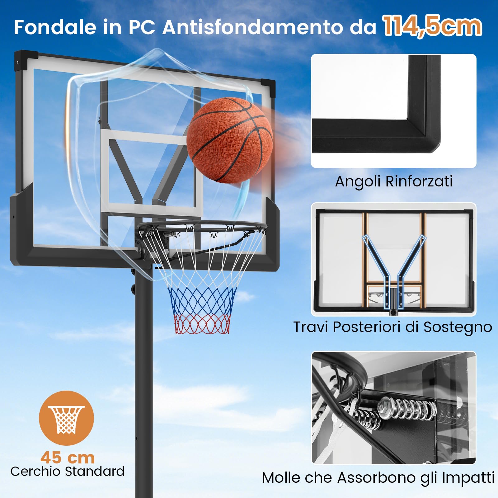 COSTWAY Canestro da Basket Regolabile 160-305 cm in Altezza per Adulti, Canestro con Piantana a Ruote, Canestro con Asta e Base Riempibile per Interno ed Esterno, Nero