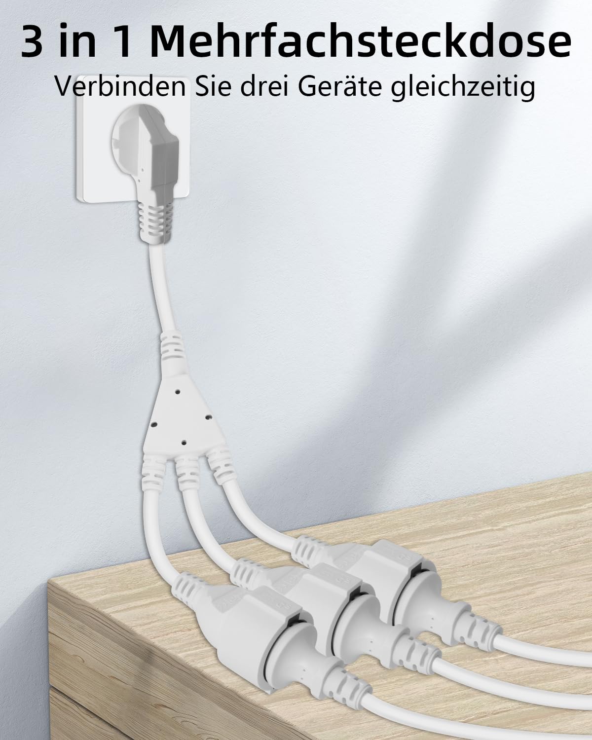 GELRHONR Cable de extensión de Contacto de protección, Cable de extensión Schuko 250V16A IP44 Contacto de protección Exterior Tipo F (CEE 7/7) en Enchufe, para el hogar, la Cocina (Negro 1to 3)