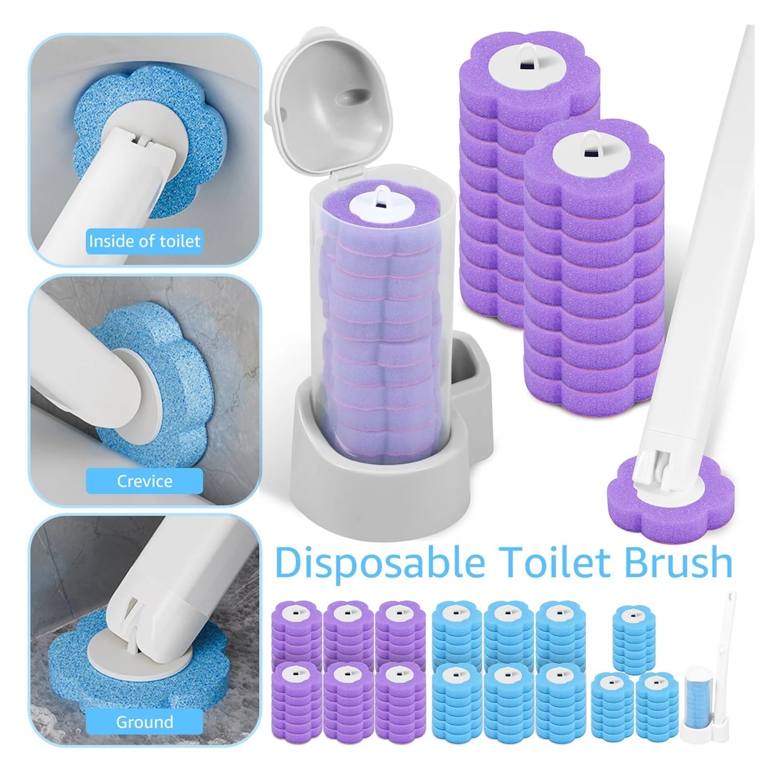Einweg-WC-Bürsten-Ersatzköpfe mit langem Griff, graues Reinigungszubehör für WC-Bürsten-Set, 30 Stück