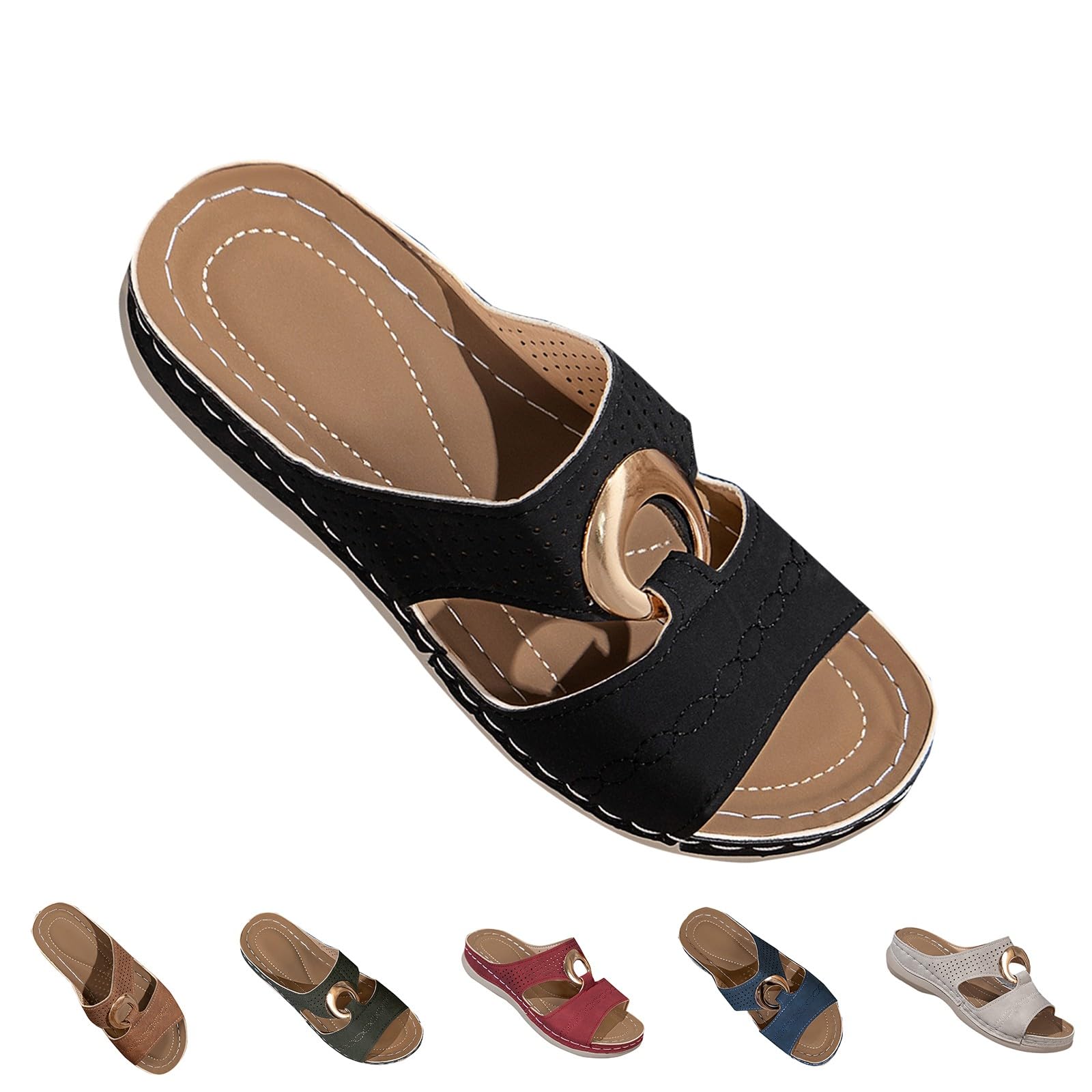 Pantofole aperte da donna, con supporto per arco plantare, pantofole da donna con fibbia in metallo, comode pantofole da spiaggia con punta aperta