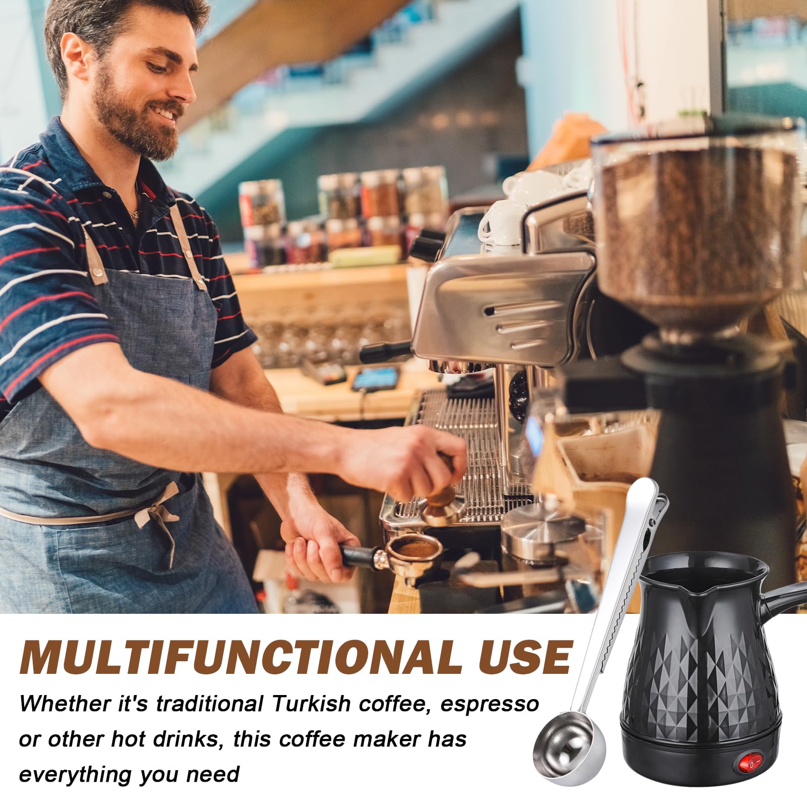 SPORWAY Cafetera Espresso de Inducción - Cafetera Turca con Cuchara Medidora, Moca de 500 ml para Camping, Elegante Negro