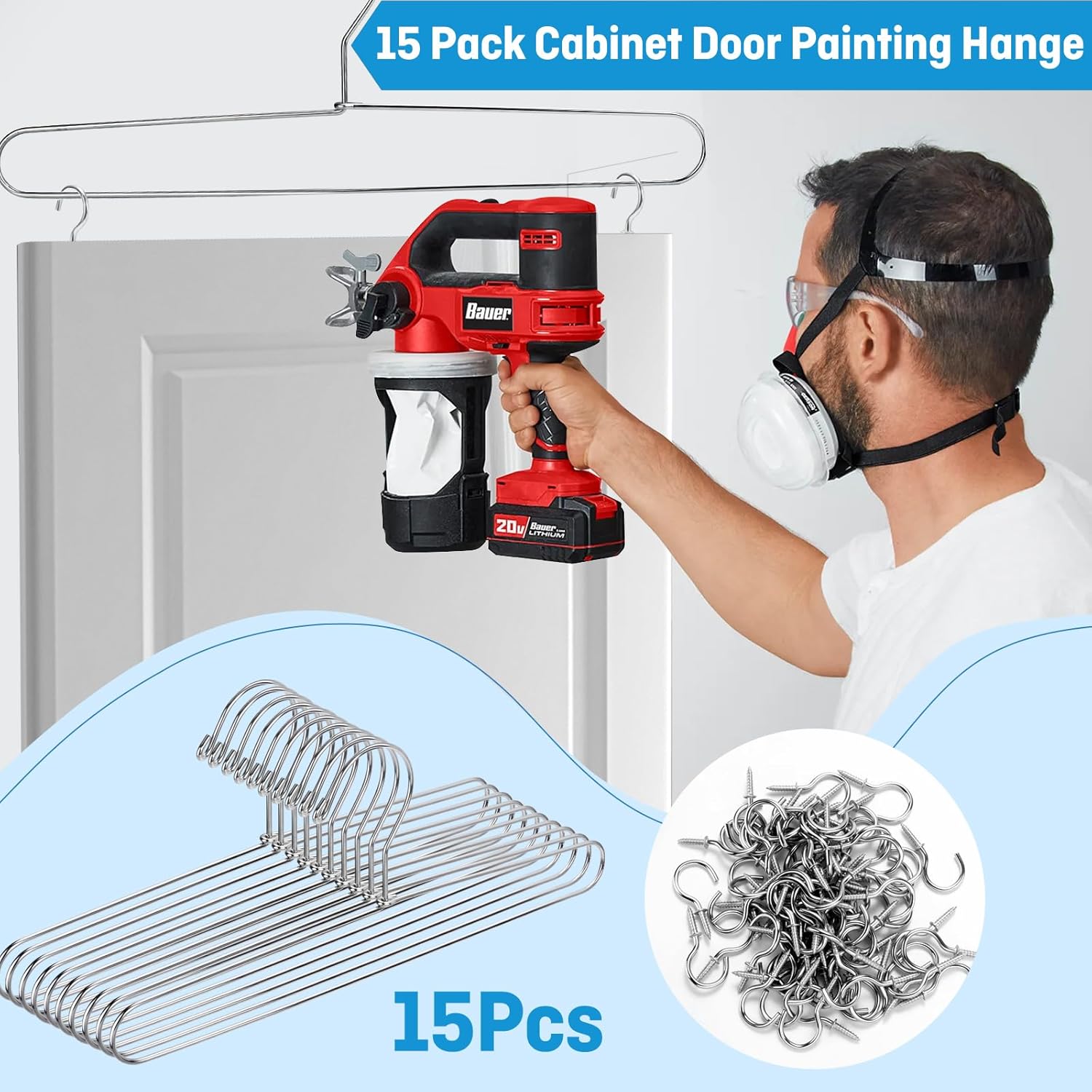 15 Pack Cabinet Door Painting Hanger 14.57 x 5.24 inch Dpor Paint Rack Kit Tool with 80 Pcs Zinc Plated Metal Screw-in Cup Hooks Cabinet Painting Drying Stand Accessories Holder