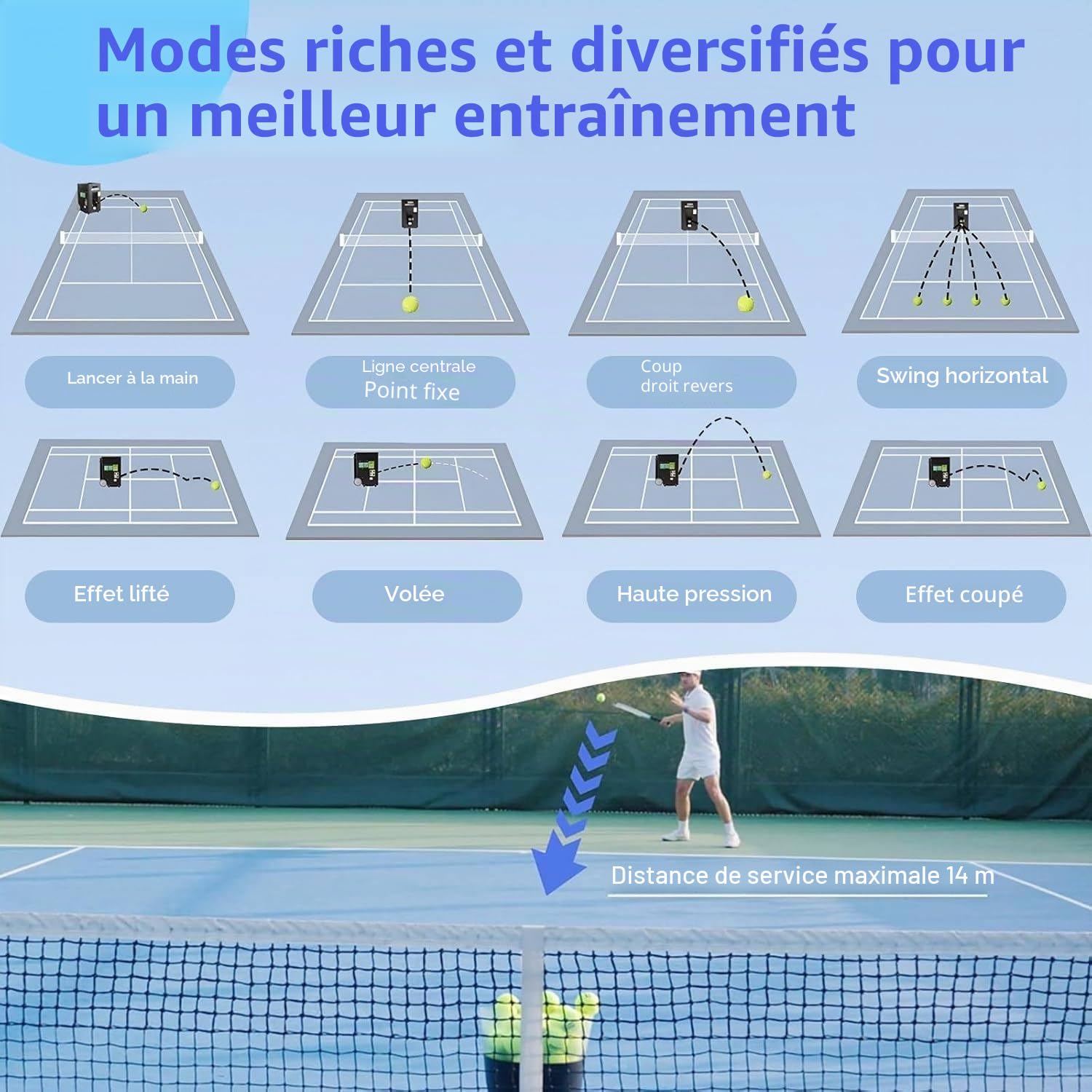 Lanceur de balles de Tennis Portable, Automatique et Intelligent, avec télécommande et Application, Angle réglable, capacité de 50 balles, pour débutants