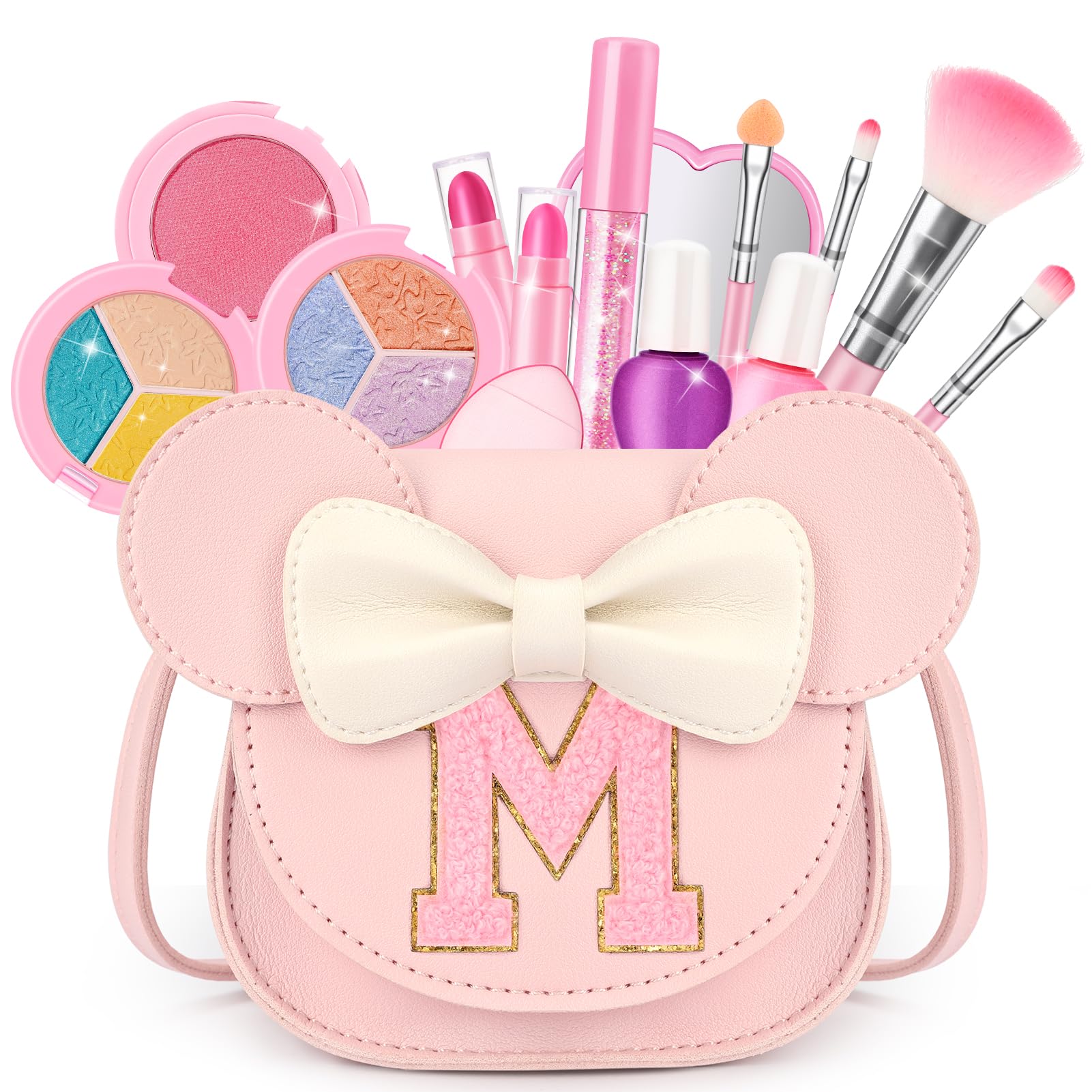 Kids Makeup Kit for Girls, 15 Pcs Real Washable Make Up Set &amp; Purse, Pink M