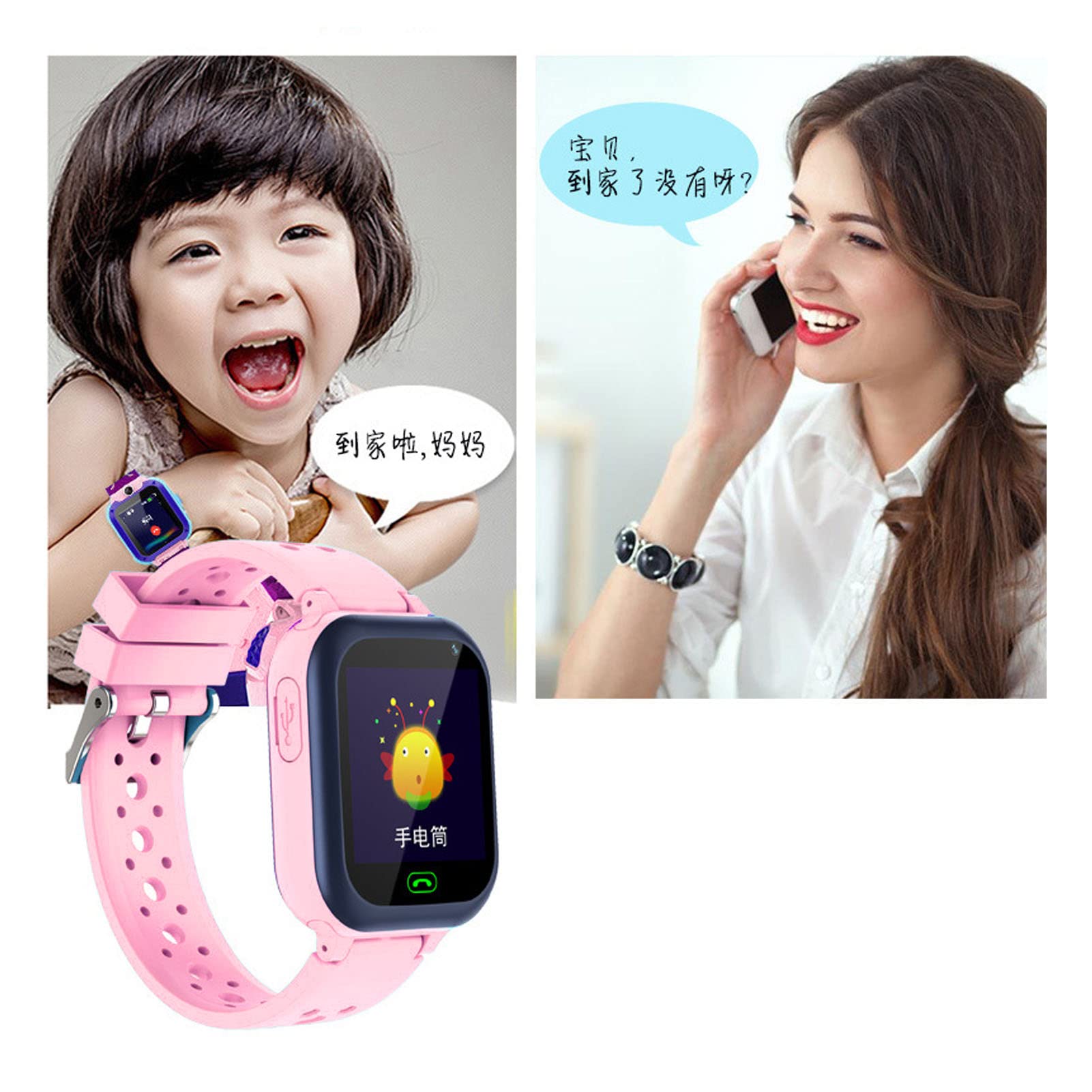 Dzieci Inteligentny Zegarek Głosowy, IP67 Wodoodporny Telefon Smart Watch Sport Smart Watch Przez 3-12 Lat Dzieci, Wideo Rozmowa, Pozycja GPS, Tor Query, Budzik, Latarka (Różowy)