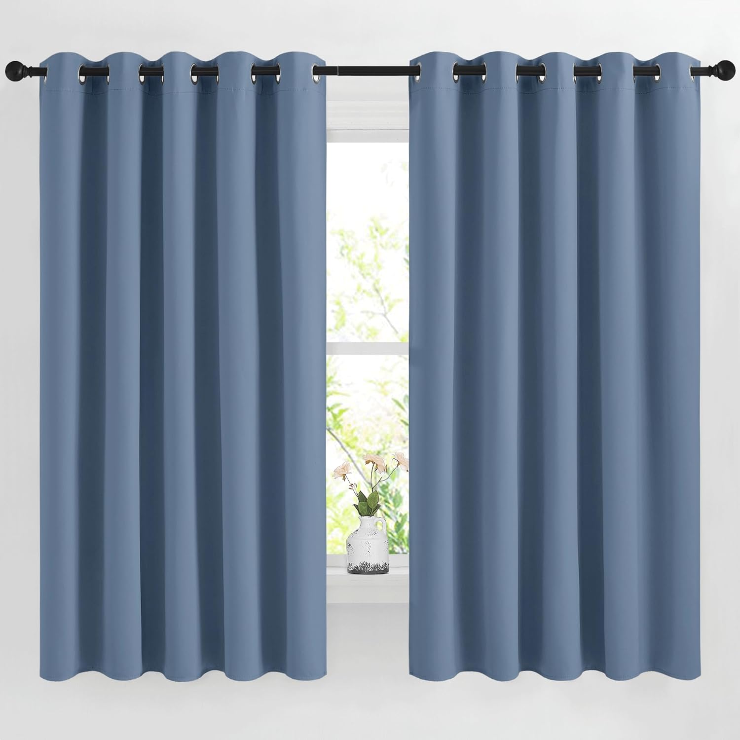 NICETOWN Room Darkening Curtains for Living Room, Grommet Thermal Insulated Room Darkening Window Treatments Privacy Sound Reducing for Bedroom, 2 Panels, W66 x L66, Stone Blue