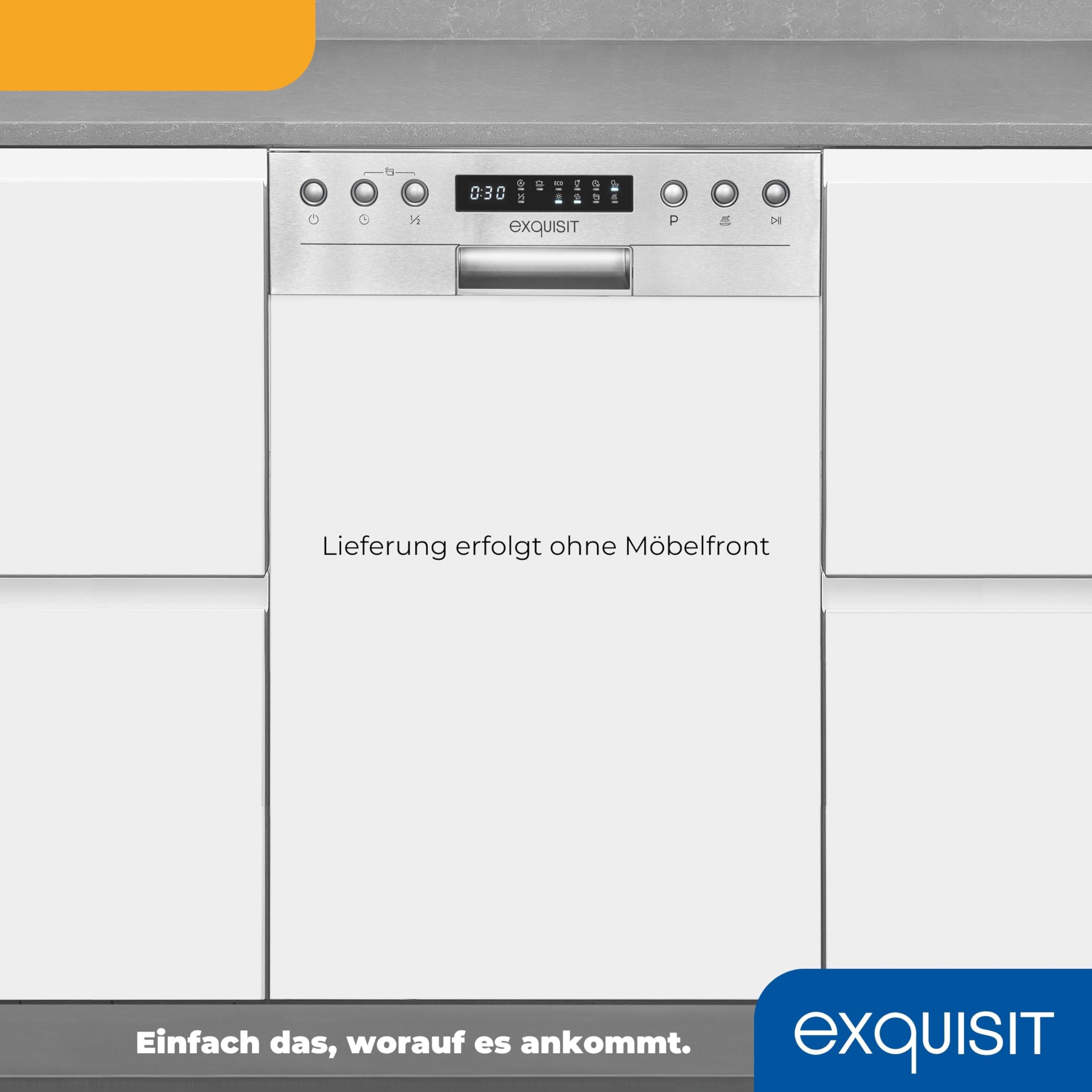 Exquisit Einbaugeschirrspüler EGSP9410-EB-030D inox 45cm Teilintegriert Auto-Door-Open Flexible Besteckablage