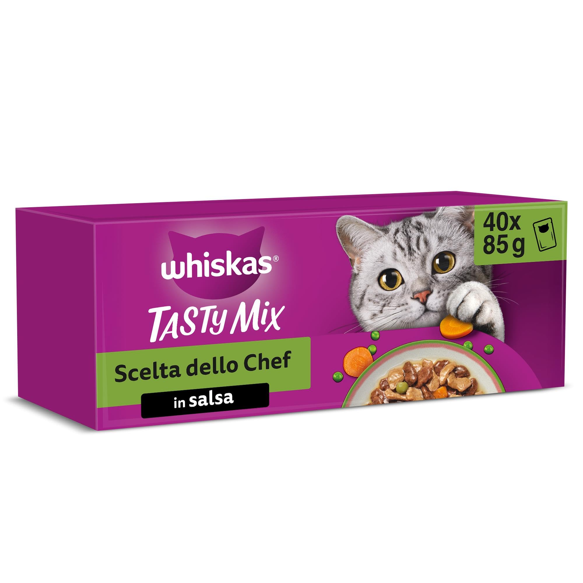 WHISKAS TASTY MIX Cibo Umido in Salsa per Gatti Adulti 40x85g Scelta dello Chef