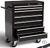 Arebos Workshop Trolley 7 Drawers Tool Trolley Centrally Lockable Including 2 Keys & Non-Slip Mats Ball Bearing Drawers 2 Wheels with Parking Brake Black
