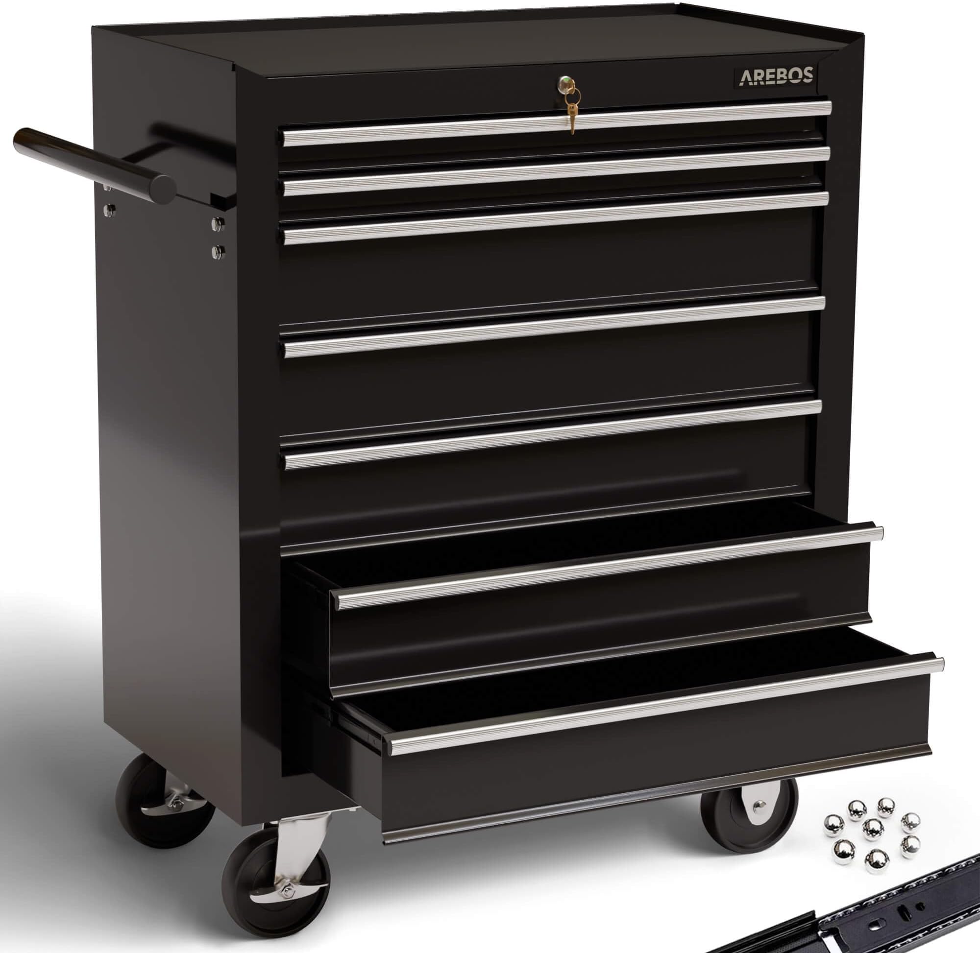 Workshop Trolley | Tool Trolley | 7 Drawers | Lockable | 4 Wheels | Non-Slip Mats | Black | 70 x 33 x 78 cm