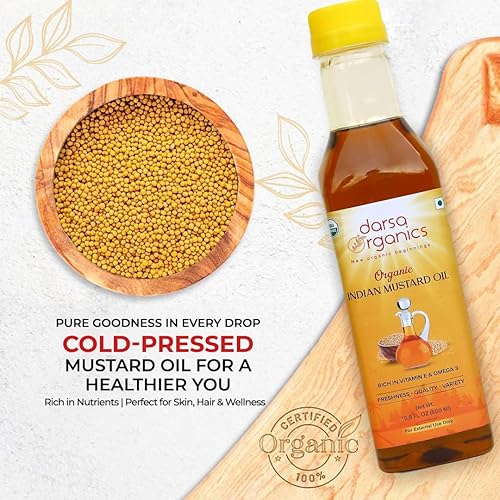 Miniatura 4 de Darsa Organics Aceite de mostaza prensado en frío 16.9 oz (16.9 fl oz)  USDA orgánico, sin refinar y sin químicos, rico en vitamina E y omega-3,