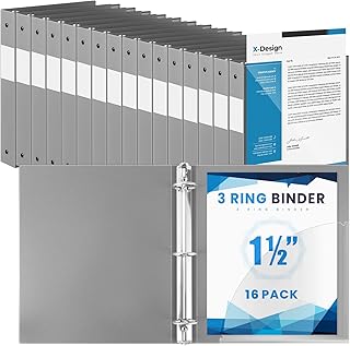 Henoyso 16 Pack 1.5 Inch 3 Ring Binder with Clear Cover Fit Letter Size 8.5" x 11" Paper Holds 350 Sheets, Bulk Binders for Organizing School, Office & Classroom Documents, 1 Pocket (Gray)