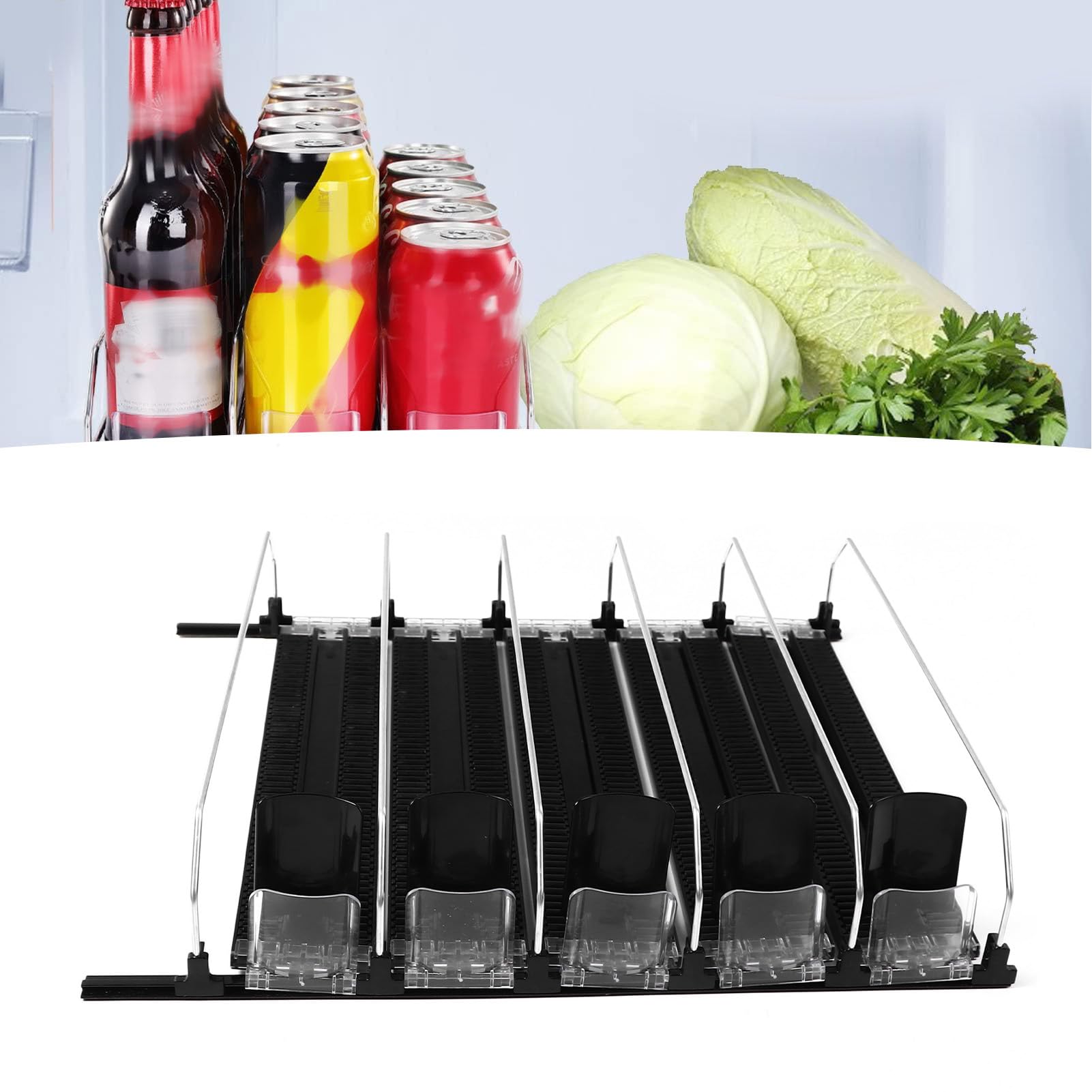 Dispensador de Bebidas para Nevera Ancho Ajustable Dispensador de Latas de Soda Autoempujante Organizador de Bebidas a Prueba de Lluvia para Soda Cerveza Jugo Material ABS Negro (5 uds.)
