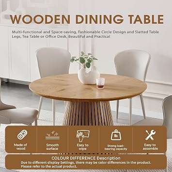 Modern 47.24 Round Wooden Dining Table for 6, SpaceSaving MultiFunctional Dining Room Table with Stable Pillar Legs, Wooden Kitchen and Dinner Table for Home Dining and Gathering, Natural